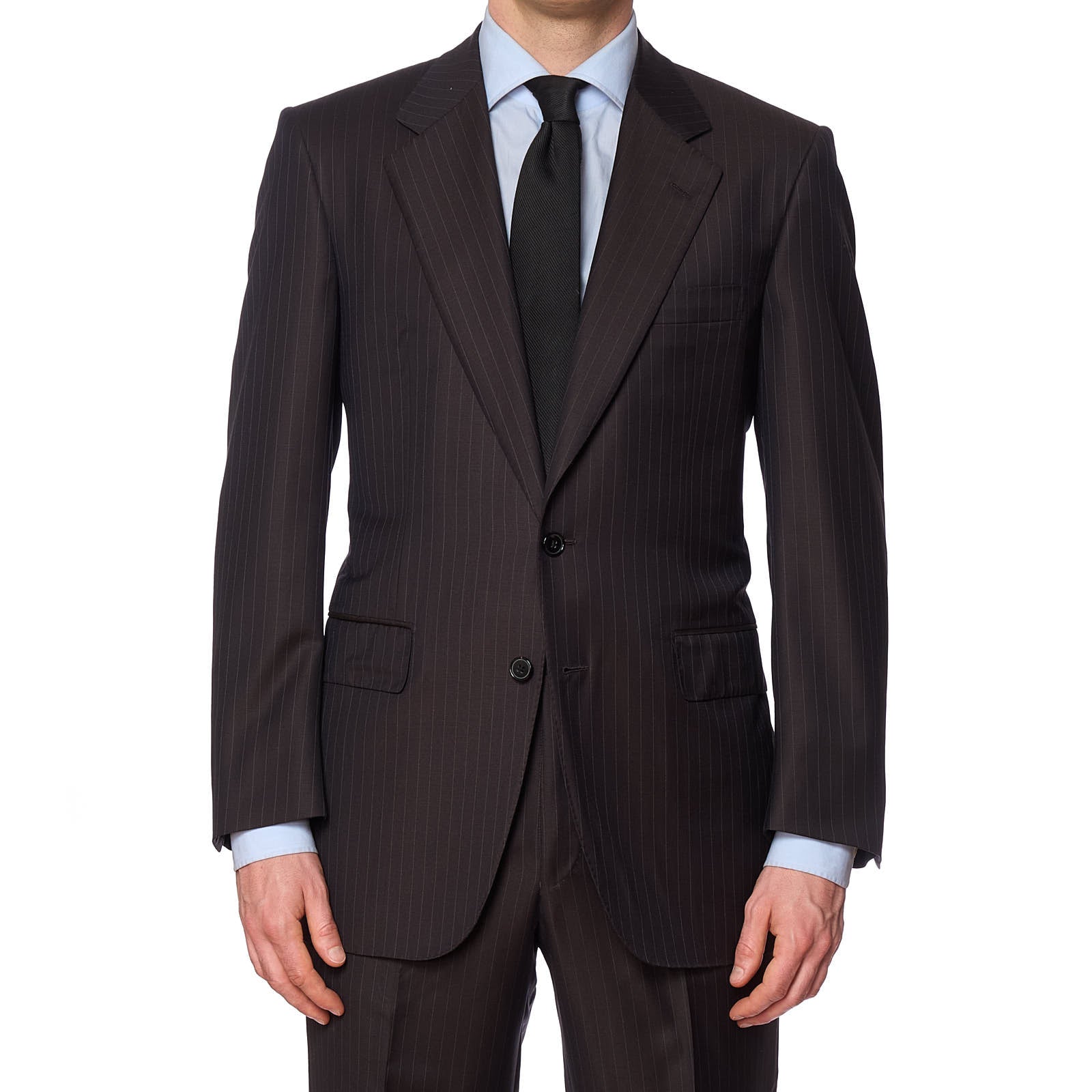 D'AVENZA Handmade Diplomat Brown Pinstriped Wool Super 150's Suit