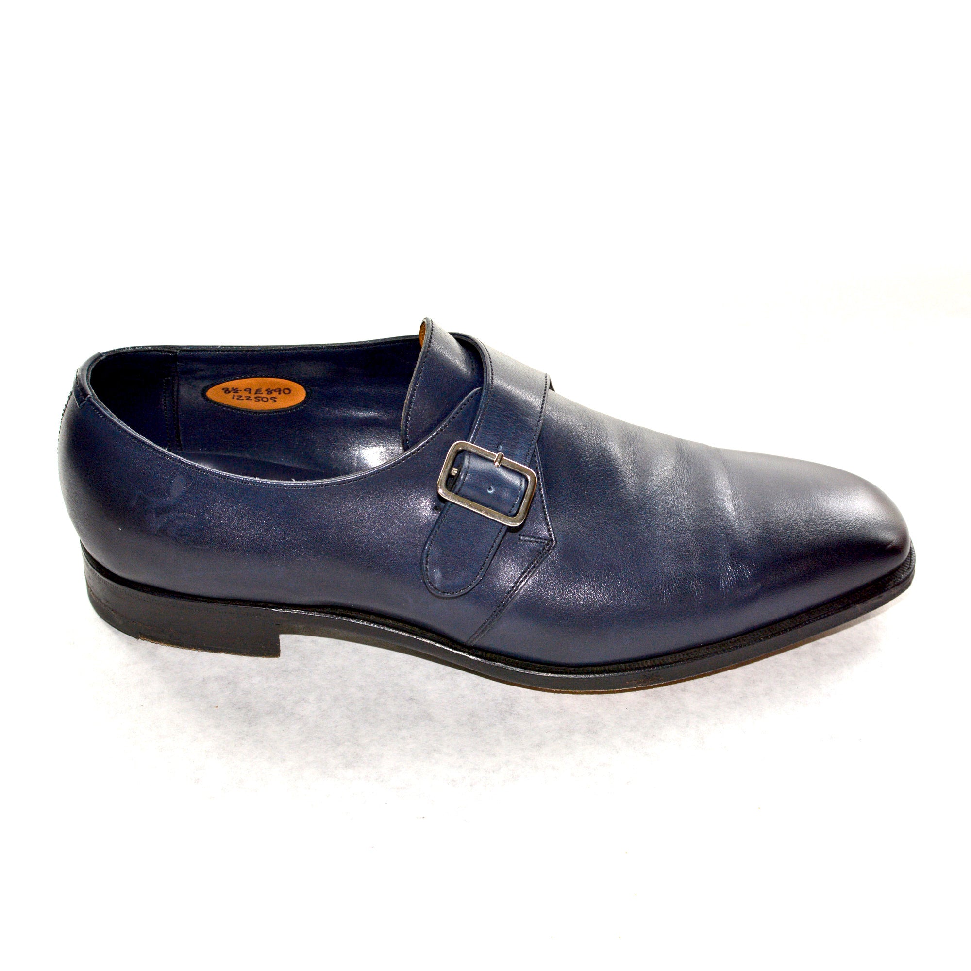 EDWARD GREEN Last 890 Navy Blue Leather Single Monk Dress Shoes UK 8.5