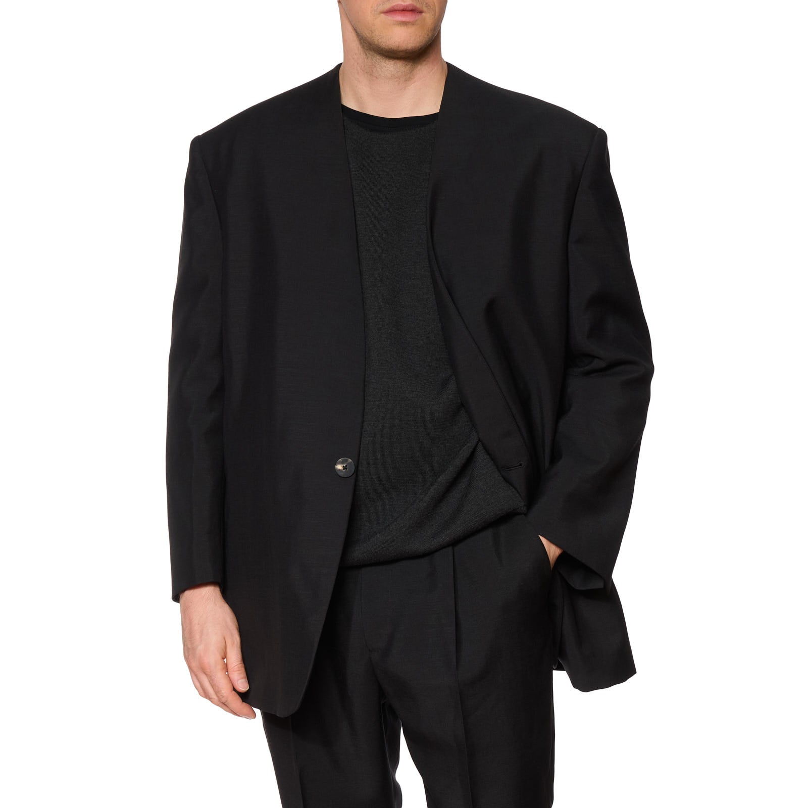 FEAR OF GOD Black Single Breasted Lapelless Blazer EU 50 NEW US 40