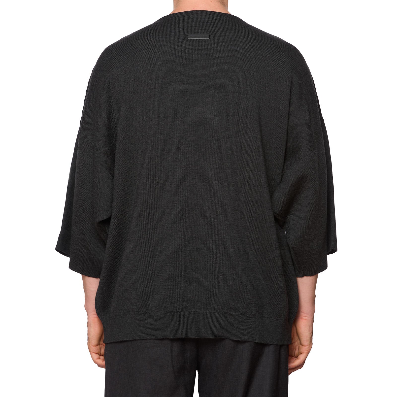 FEAR OF GOD Black Heather Virgin Wool Cropped Sleeve Sweater NEW US L