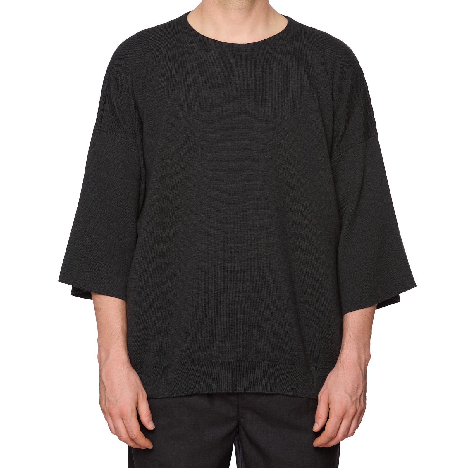 FEAR OF GOD Black Heather Virgin Wool Cropped Sleeve Sweater NEW US L