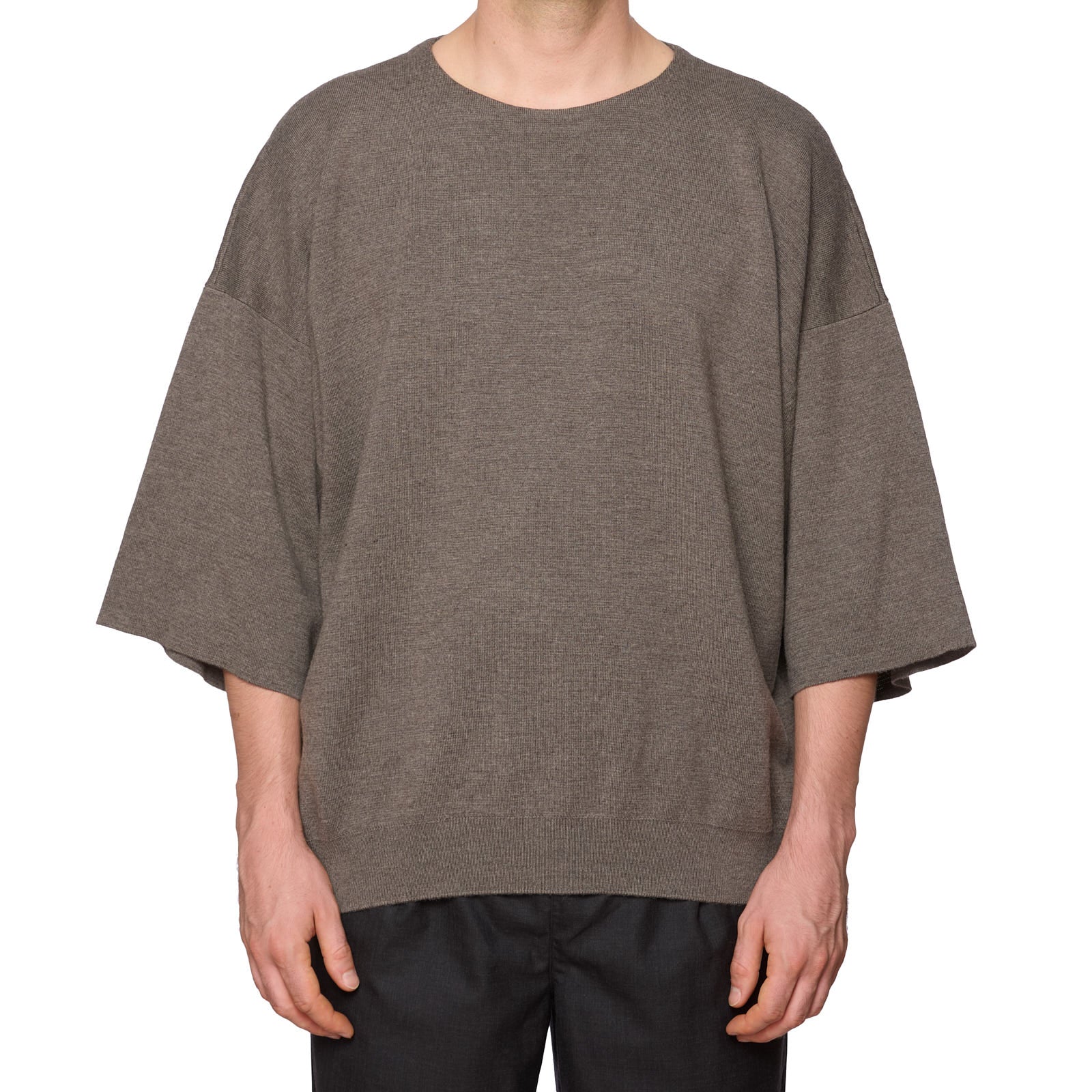 FEAR OF GOD Gray Virgin Wool Cropped Sleeve Sweater T-Shirt NEW US L