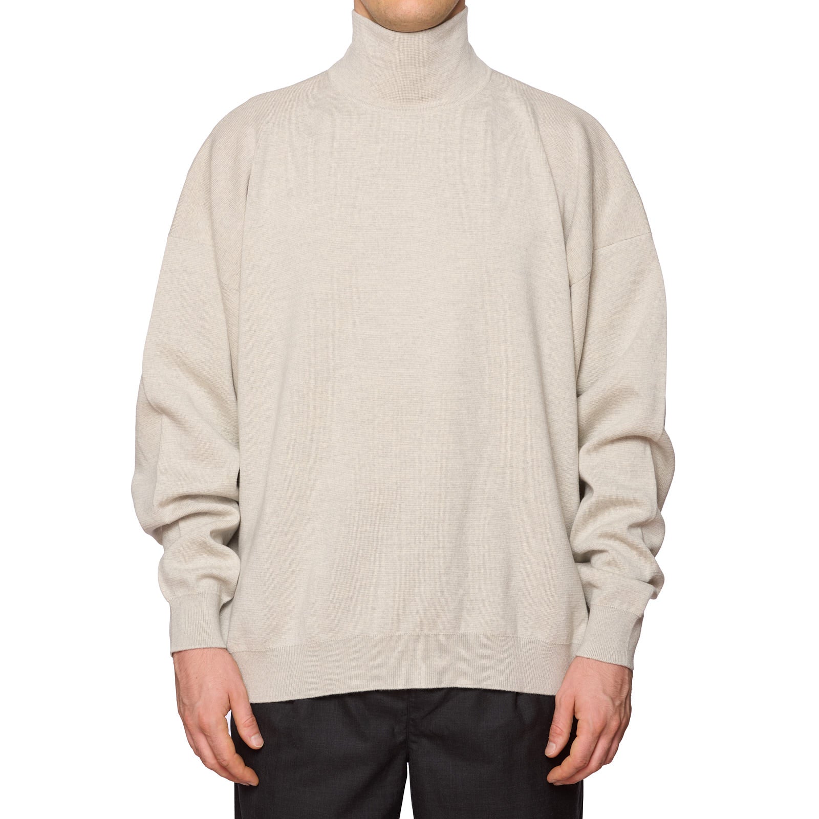 FEAR OF GOD Light Beige Virgin Wool Knit Turtleneck Sweater NEW Size L