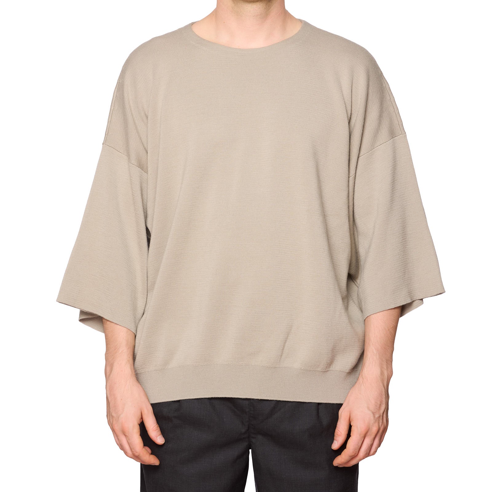 FEAR OF GOD Cement Virgin Wool Cropped Sleeve Sweater NEW US L