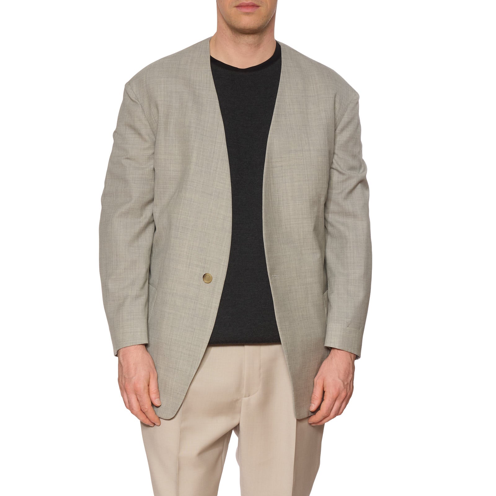 FEAR OF GOD Light Gray Wool Collarless Blazer Jacket EU 50 NEW US 40