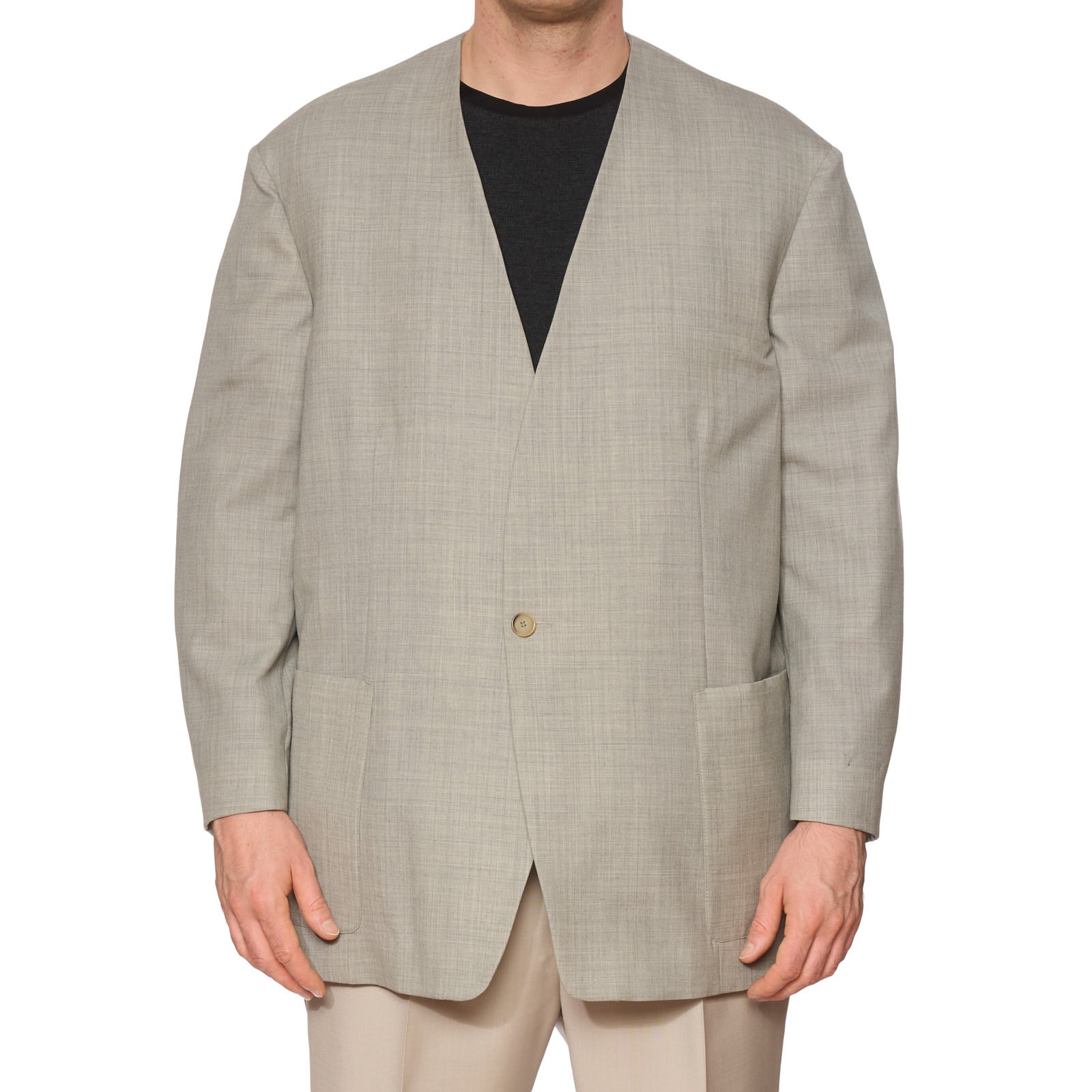 FEAR OF GOD Light Gray Wool Collarless Blazer Jacket EU 50 NEW US 40