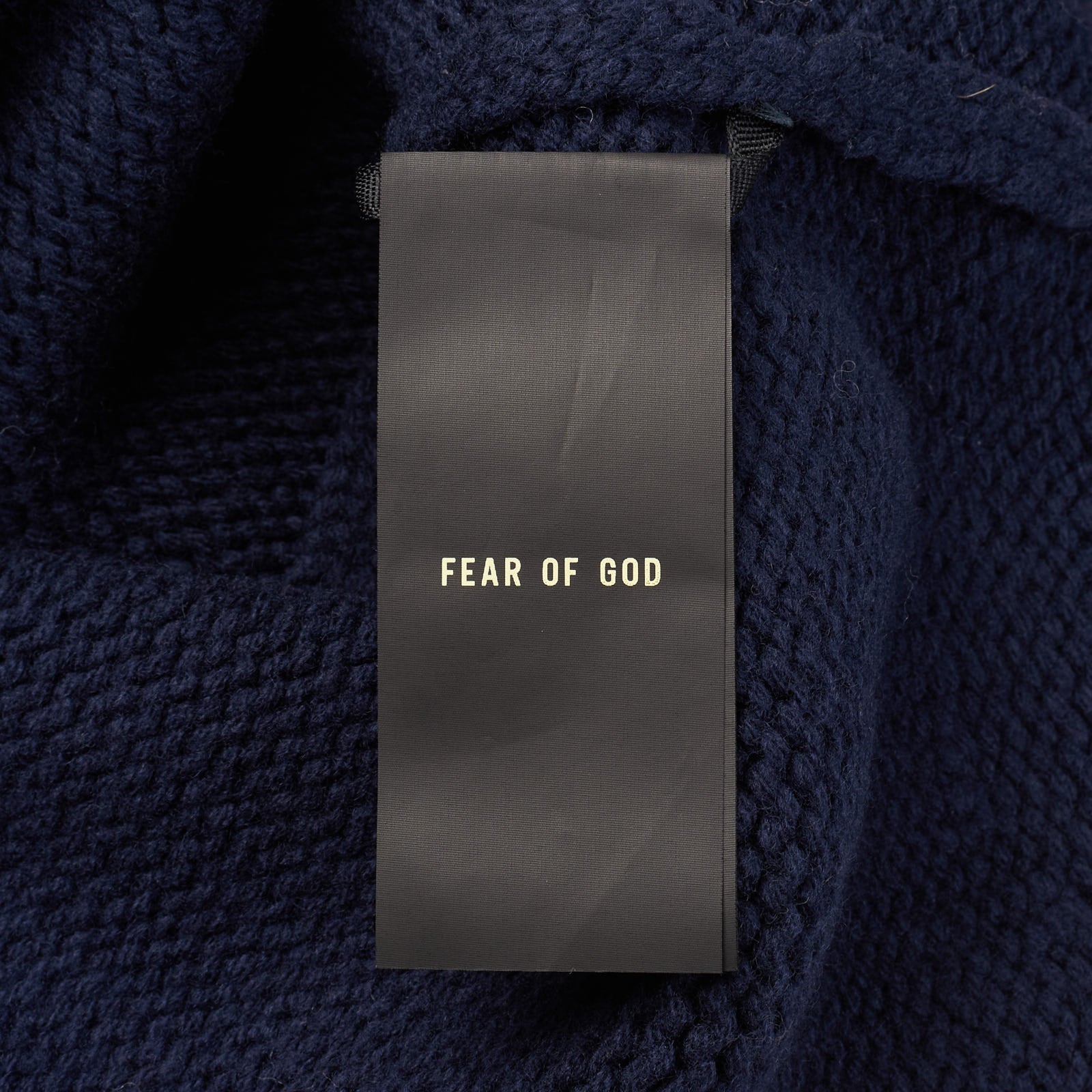 FEAR OF GOD Navy Blue Virgin Wool Chunky Knit Overlap Sweater NEW Size L