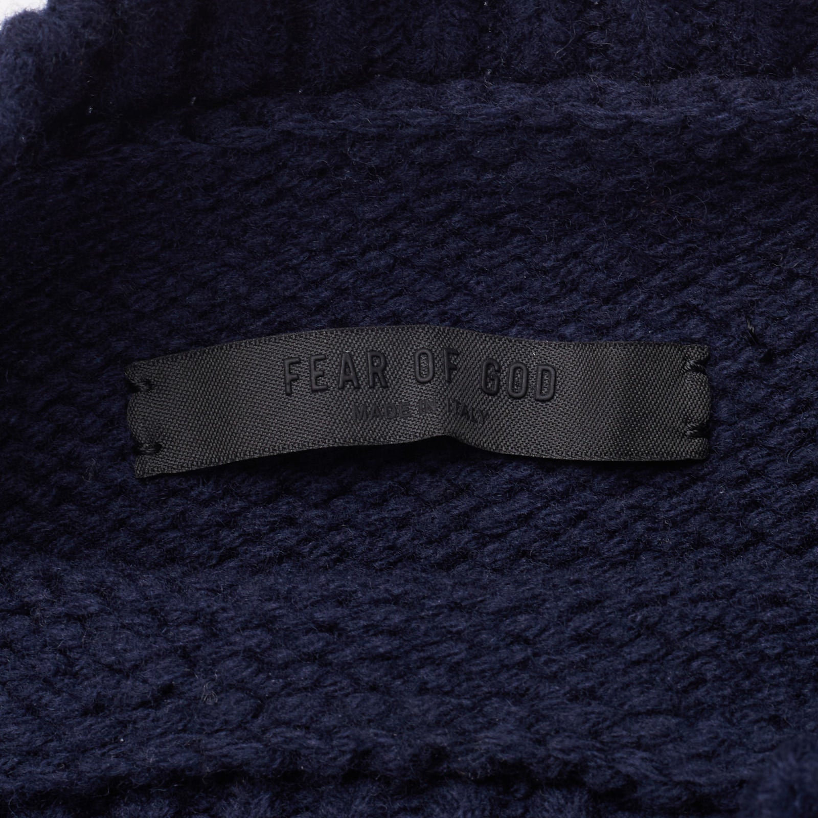 FEAR OF GOD Navy Blue Virgin Wool Chunky Knit Overlap Sweater NEW Size L