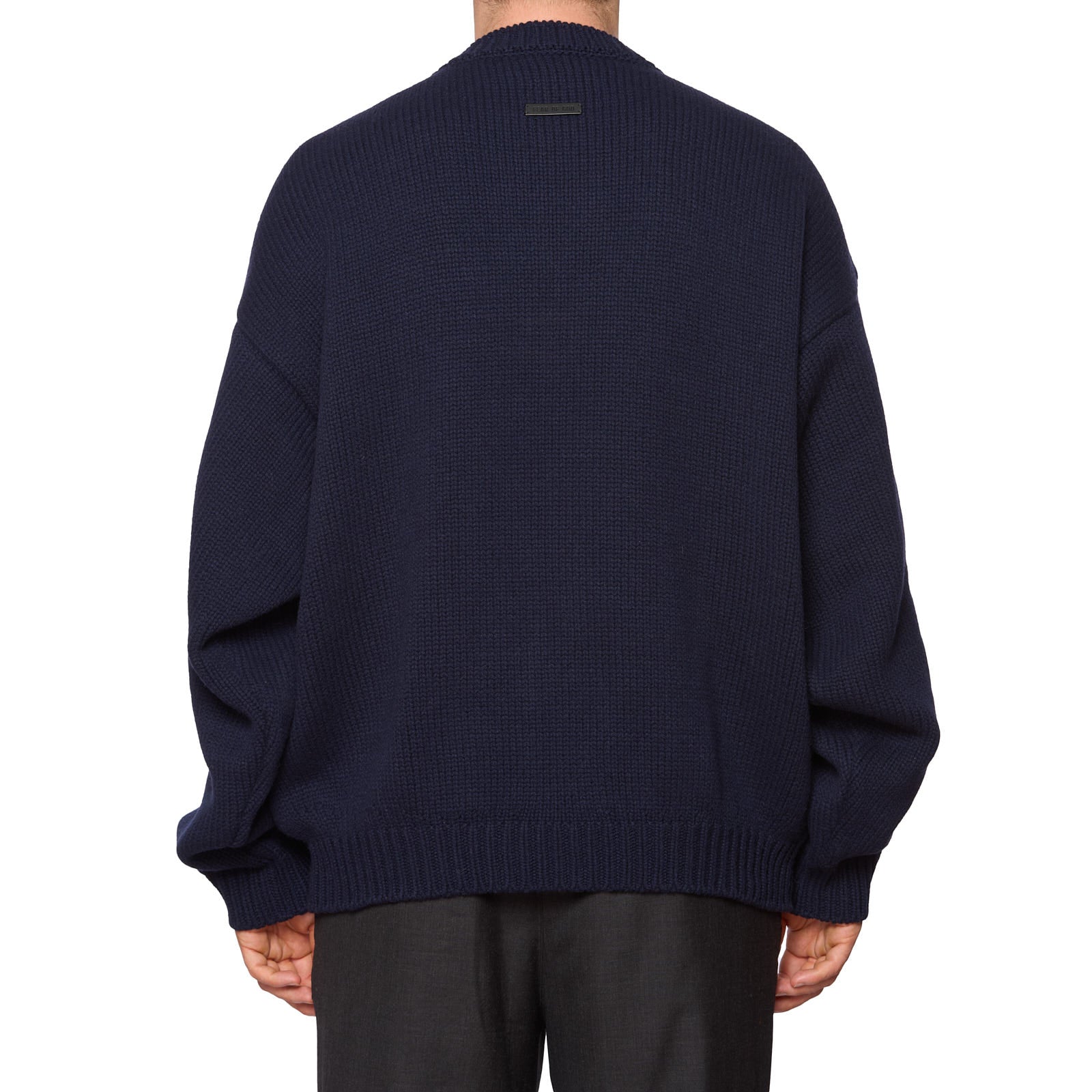 FEAR OF GOD Navy Blue Virgin Wool Chunky Knit Overlap Sweater NEW Size L