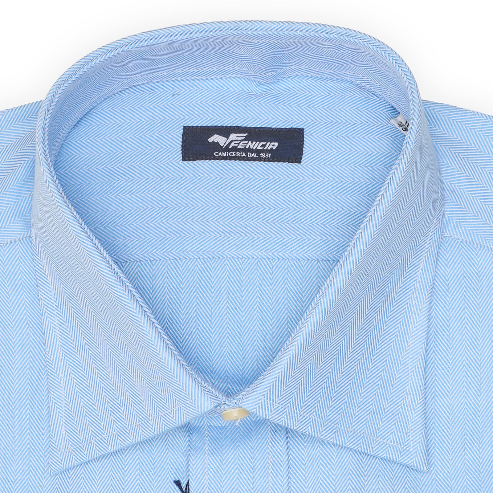 FENICIA Blue Herringbone Cotton French Cuff Dress Shirt EU 45 NEW US 18