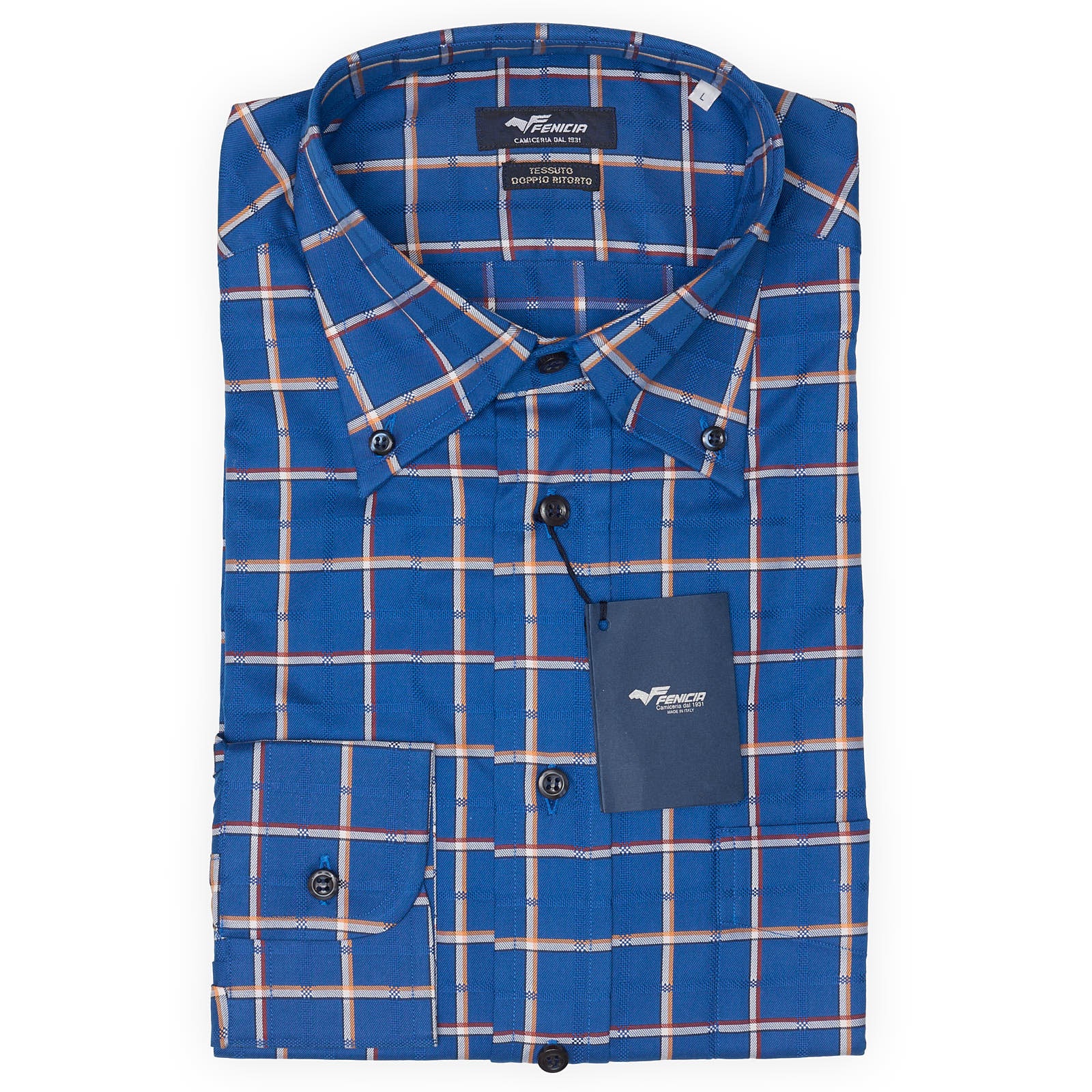 FENICIA Blue Plaid Twill Cotton Shirt EU L NEW US 16