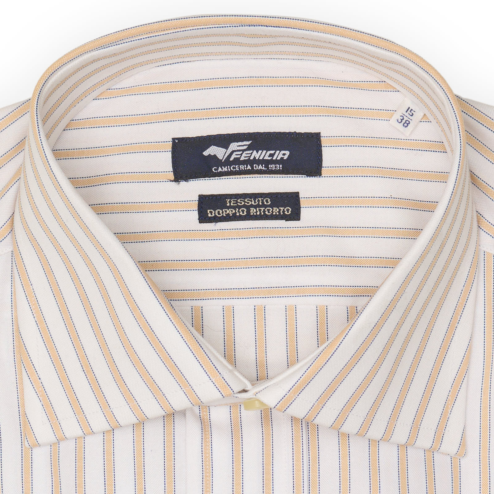 FENICIA Beige Striped Poplin Cotton Dress Shirt EU 38 NEW US 15