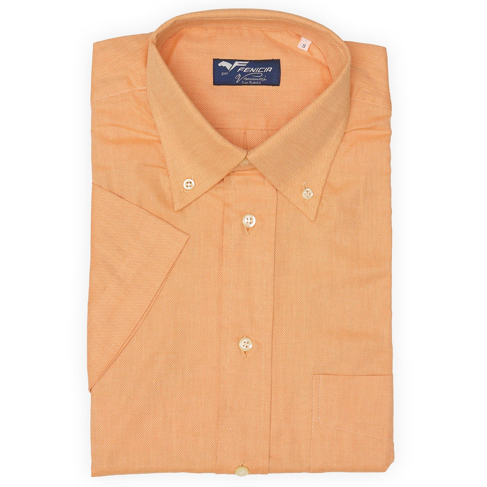 FENICIA for Vannucci Orange Royal Oxford Cotton Short Sleeve Shirt EU S NEW US 15