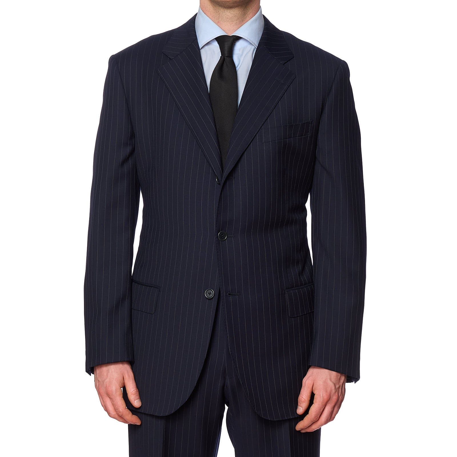 VANNUCCI Milano Navy Blue Pinstripe Super 120's Wool Suit EU 54 NEW US 44