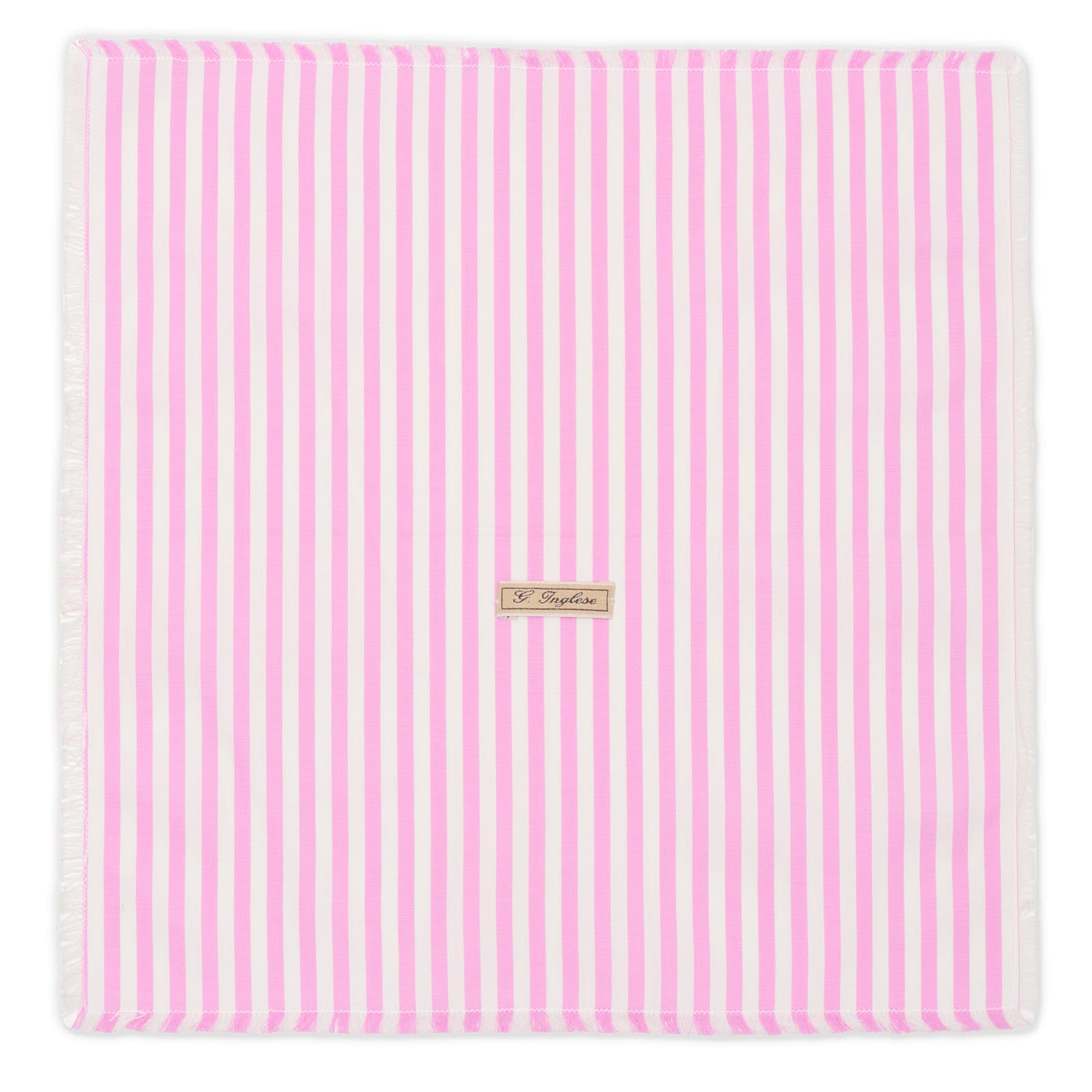 G. INGLESE Handmade Pink-White Striped Cotton Pocket Square NEW 29cm x 29cm