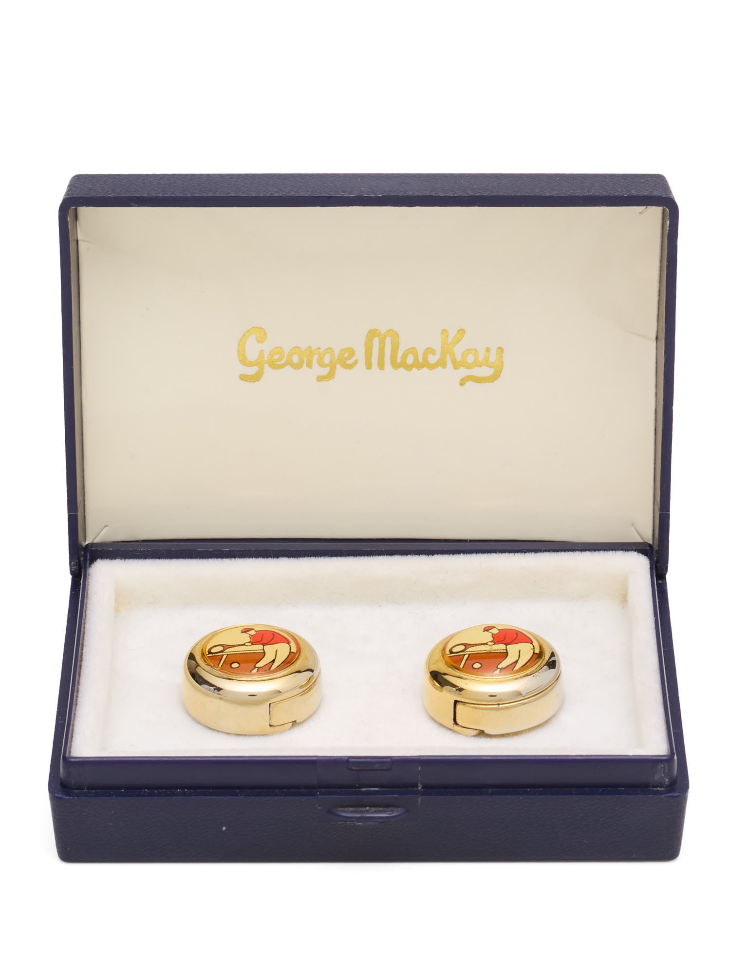 GEORGE MACKAY "Tennis" Gold Patented Formal Shirt Button Covers NEW In The Original Box