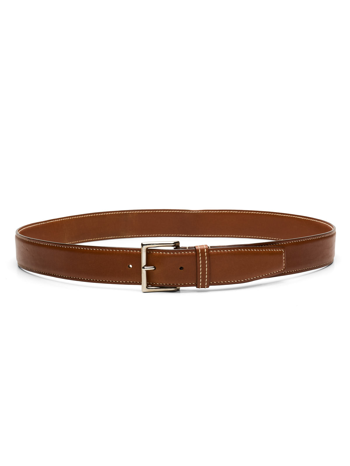 G LANCELOT Paris Brown Calf Leather Belt with Silver Buckle 37" 95cm