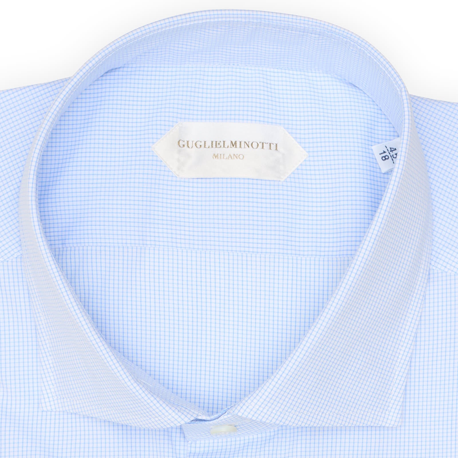 GUGLIELMINOTTI Milano Blue Windowpane Check Cotton Dress Shirt EU 45 NEW US 18