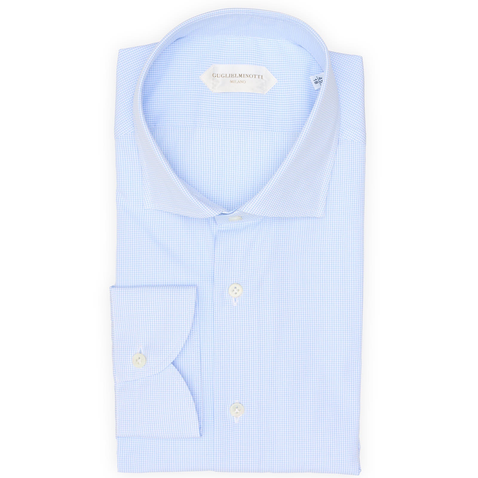 GUGLIELMINOTTI Milano Blue Windowpane Check Cotton Dress Shirt EU 45 NEW US 18