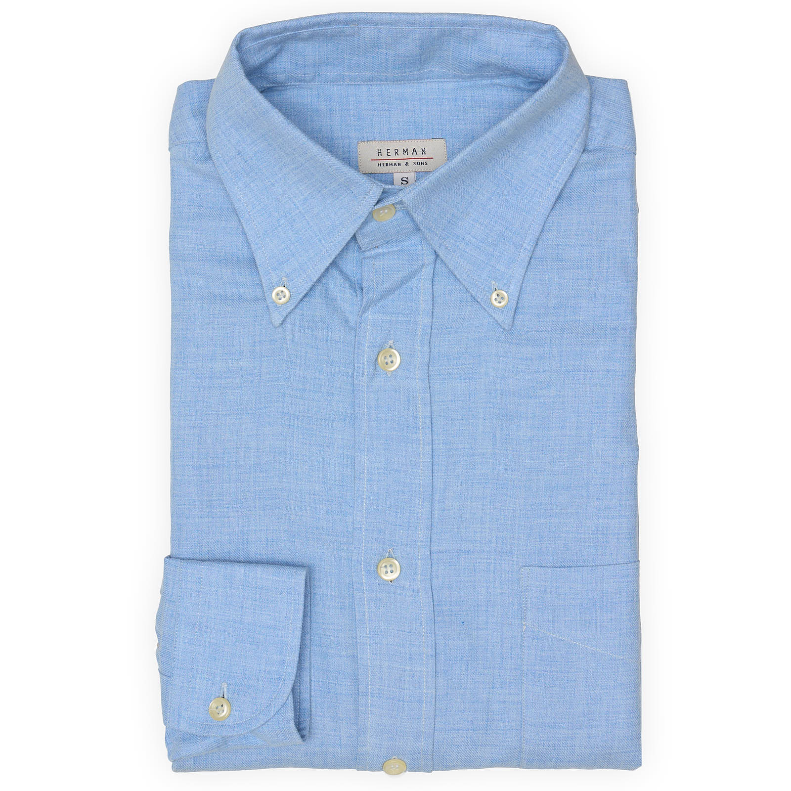 HERMAN Blue Melange Cotton Dress Shirt EU S NEW US 15.5
