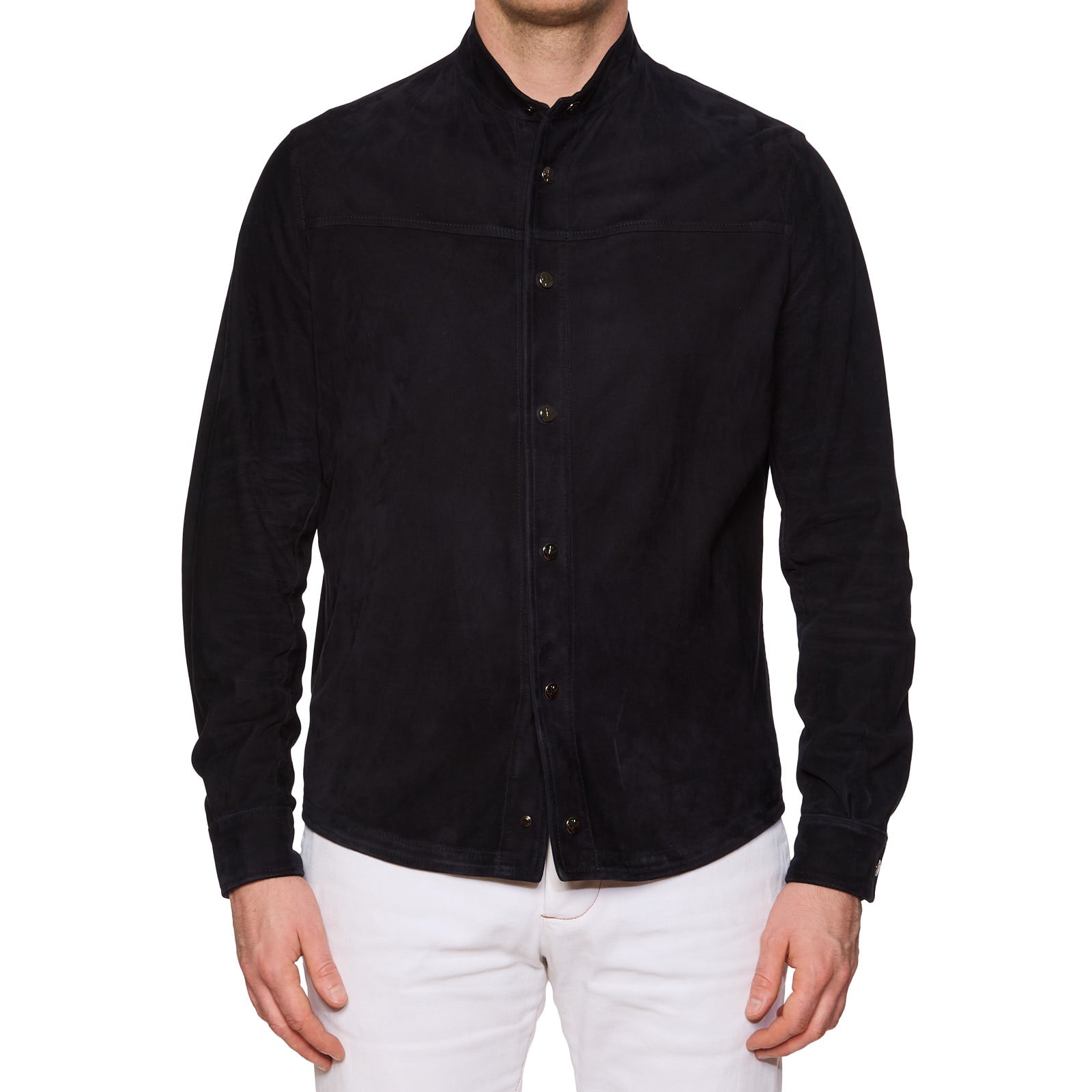 ISAIA Napoli Navy Blue Suede Leather Overshirt Blouson EU 50R NEW US M