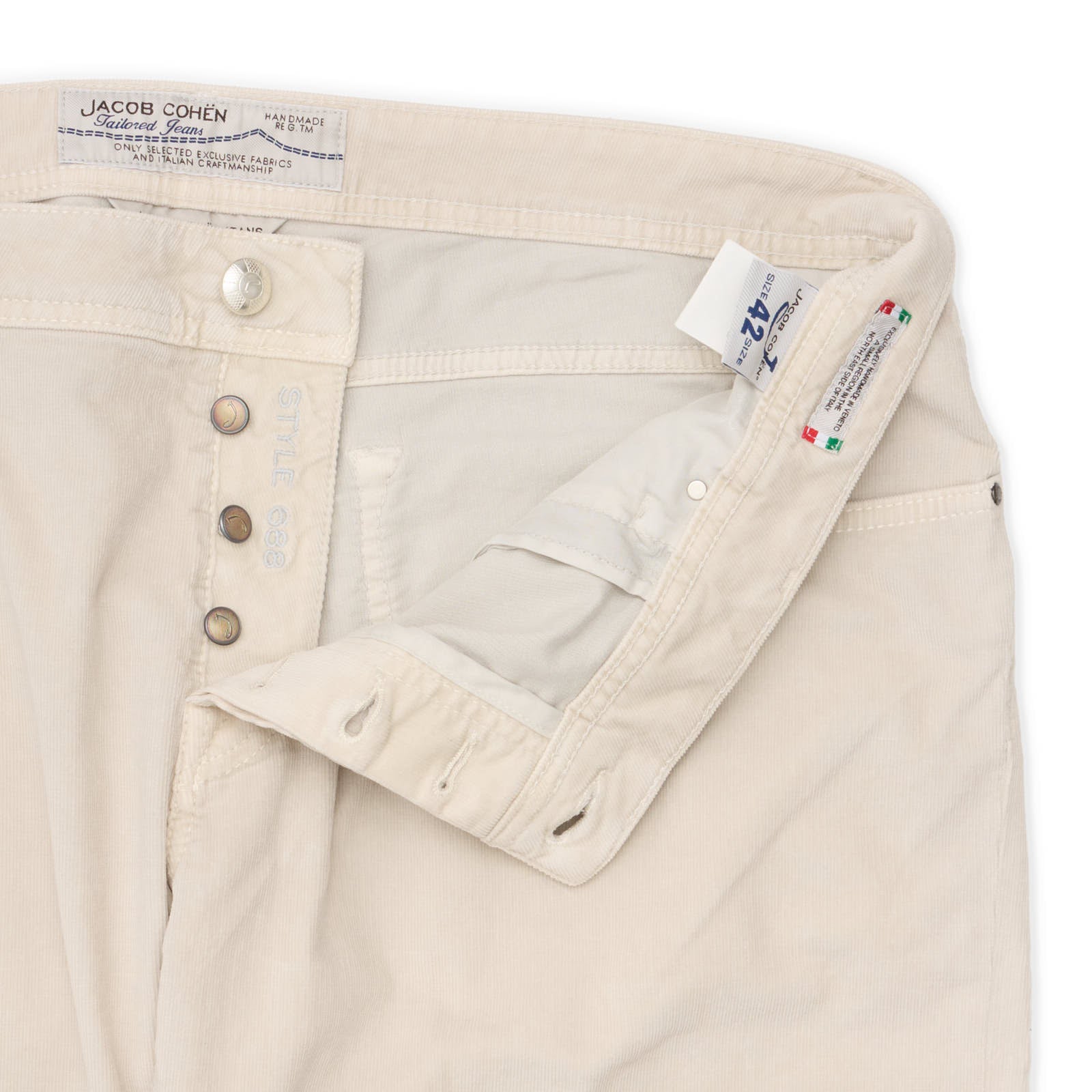 JACOB COHEN 688 Handmade Beige Cotton Straight Fit Jeans Pants NEW US 42