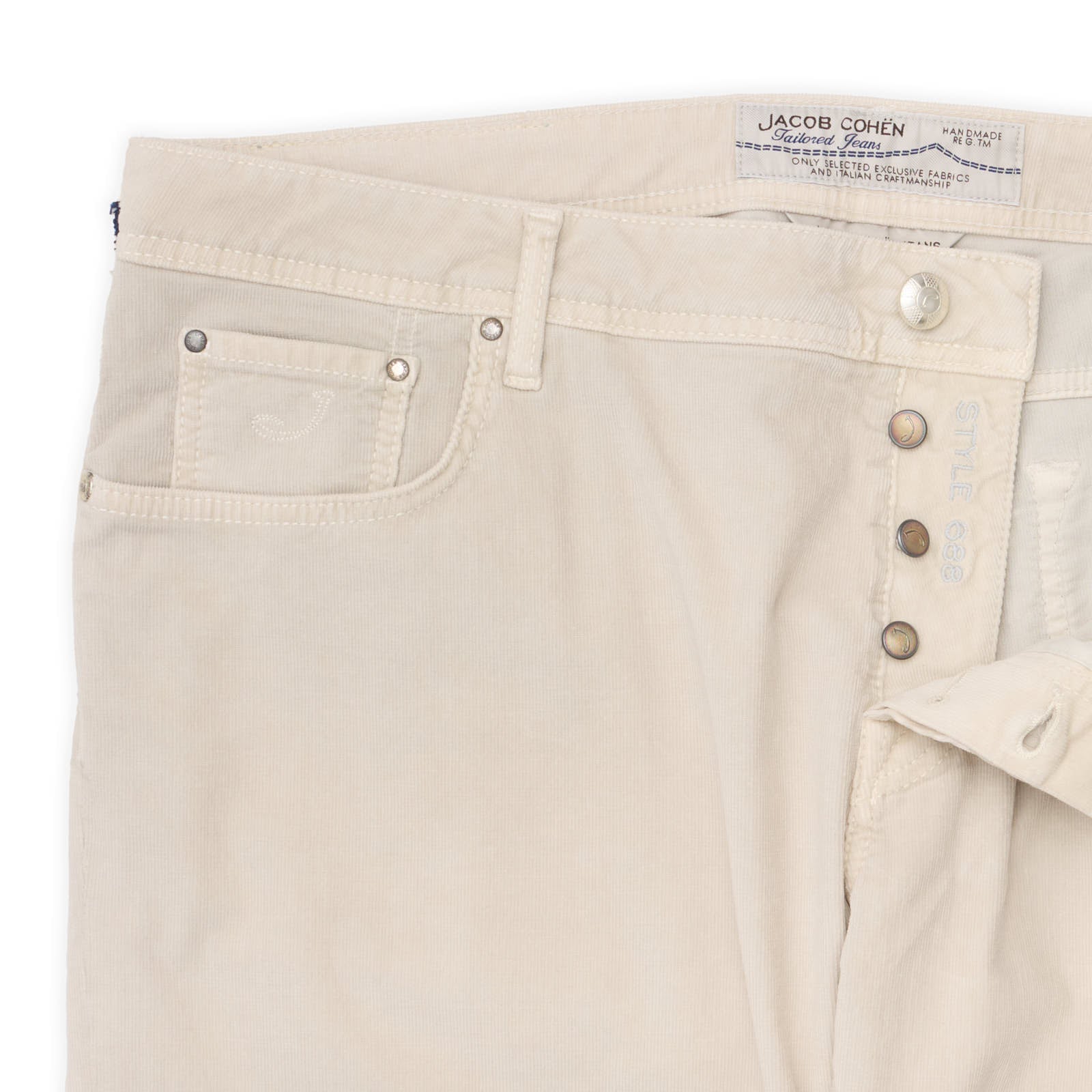 JACOB COHEN 688 Handmade Beige Cotton Straight Fit Jeans Pants NEW US 42