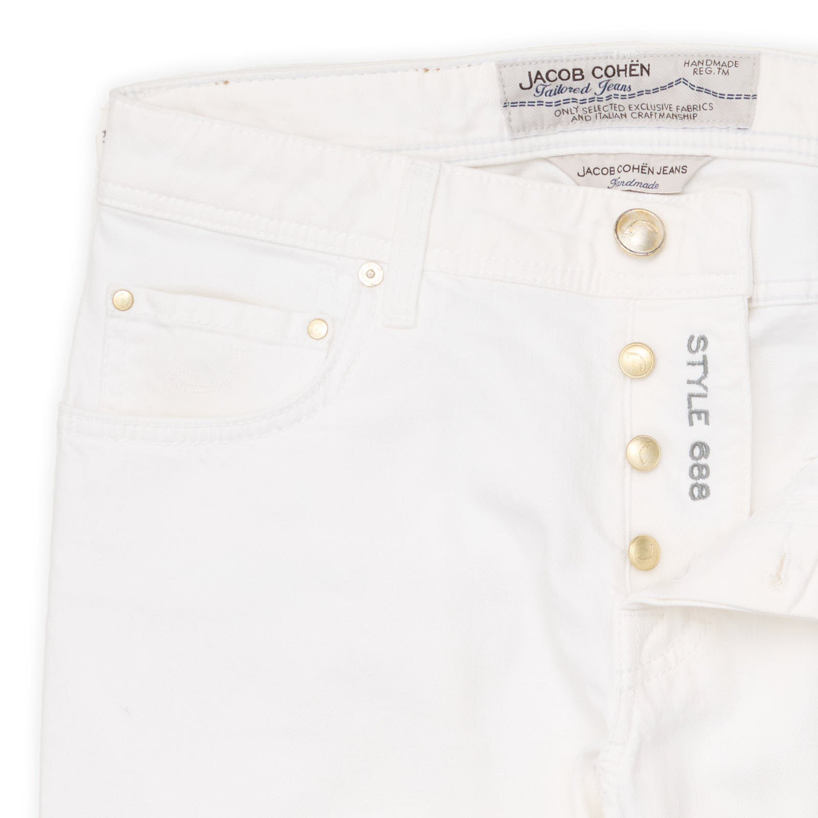 JACOB COHEN 688 Handmade White Stretch Cotton Slim Fit Jeans Pants NEW US 30