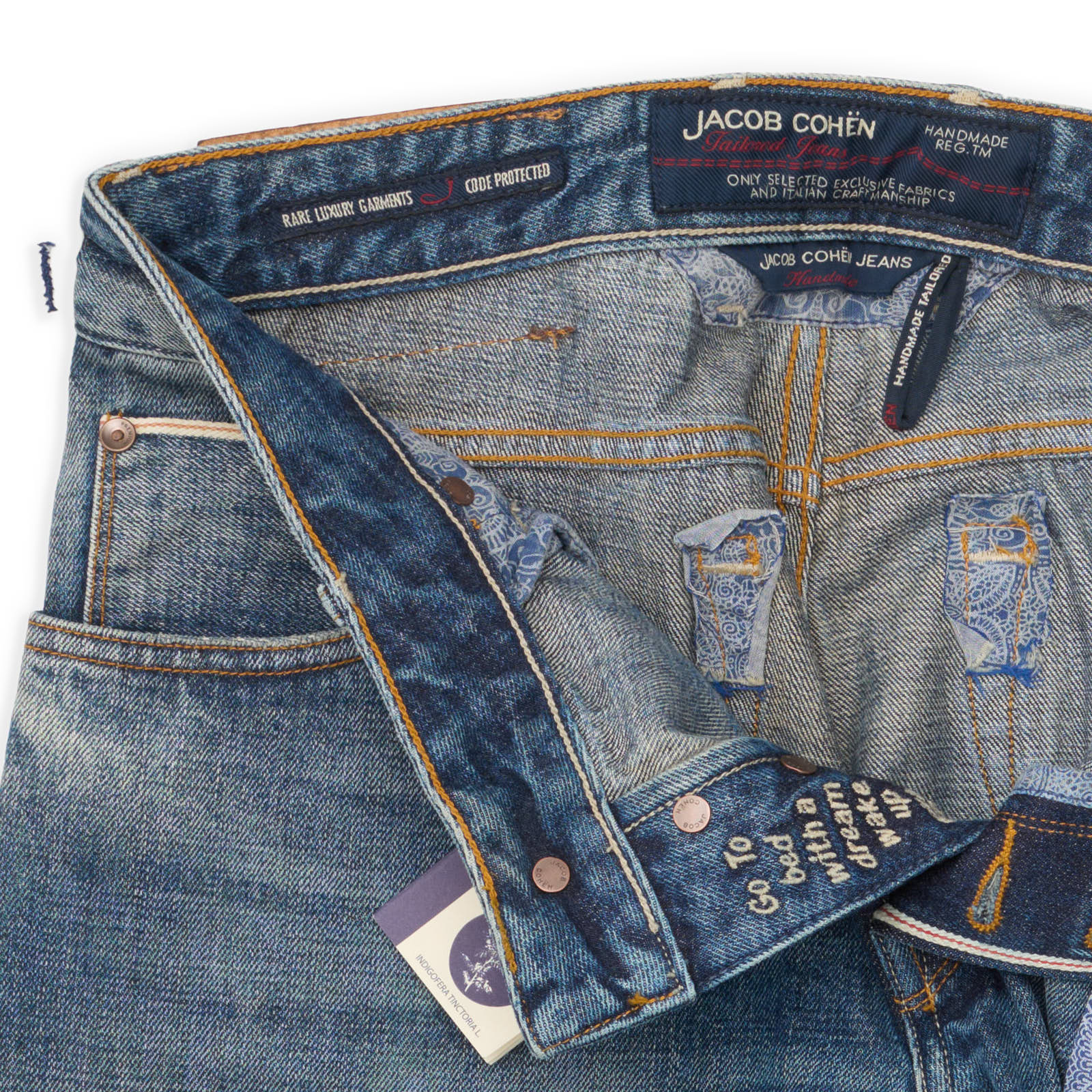 JACOB COHEN Handmade Limited Edition Blue Faded Denim Jeans Pants NEW US 30
