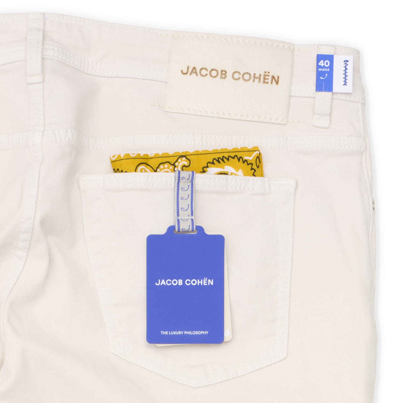 JACOB COHEN "BARD"Handmade Off-White Luxury Denim Stretch Jeans NEW US 40