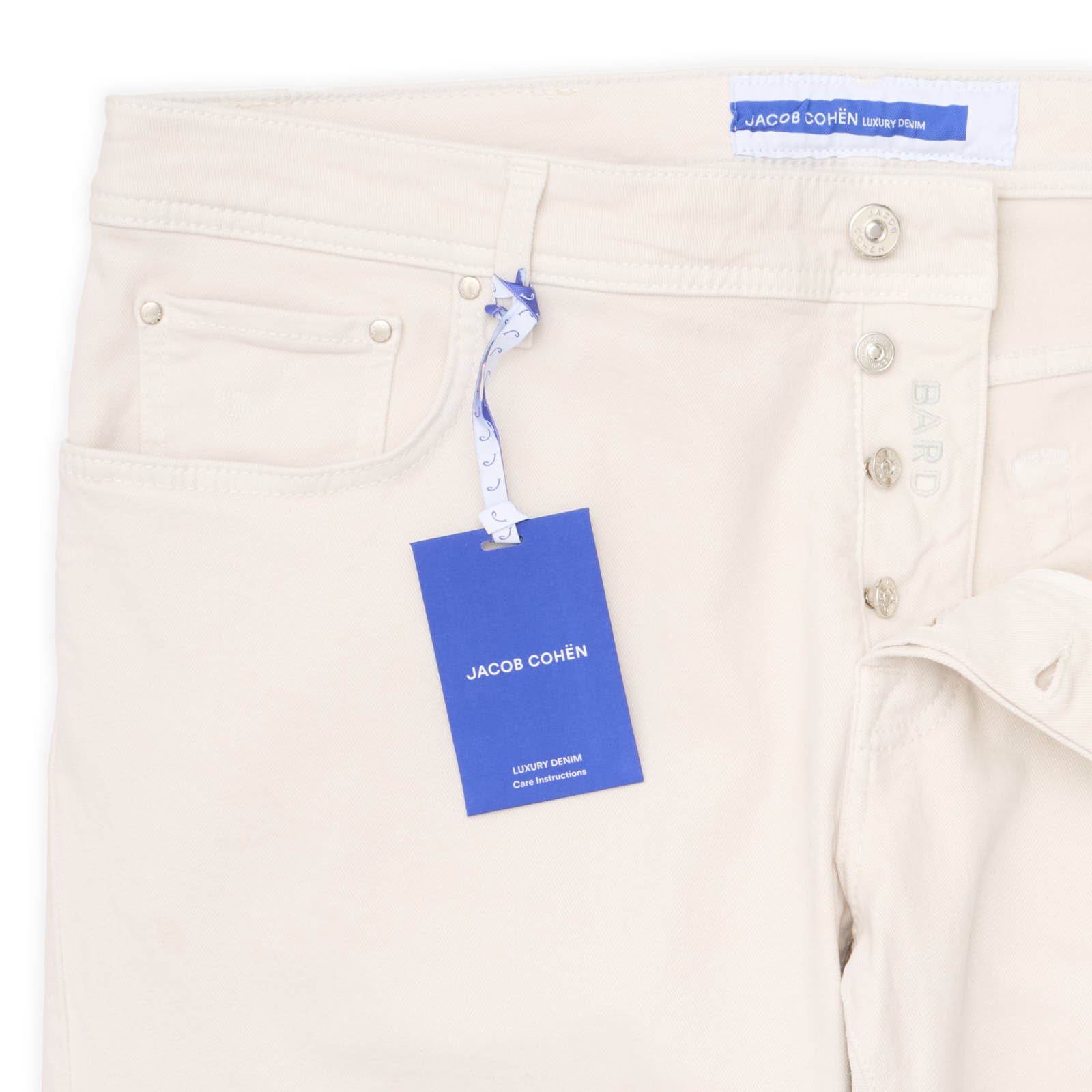 JACOB COHEN "BARD"Handmade Off-White Luxury Denim Stretch Jeans NEW US 40