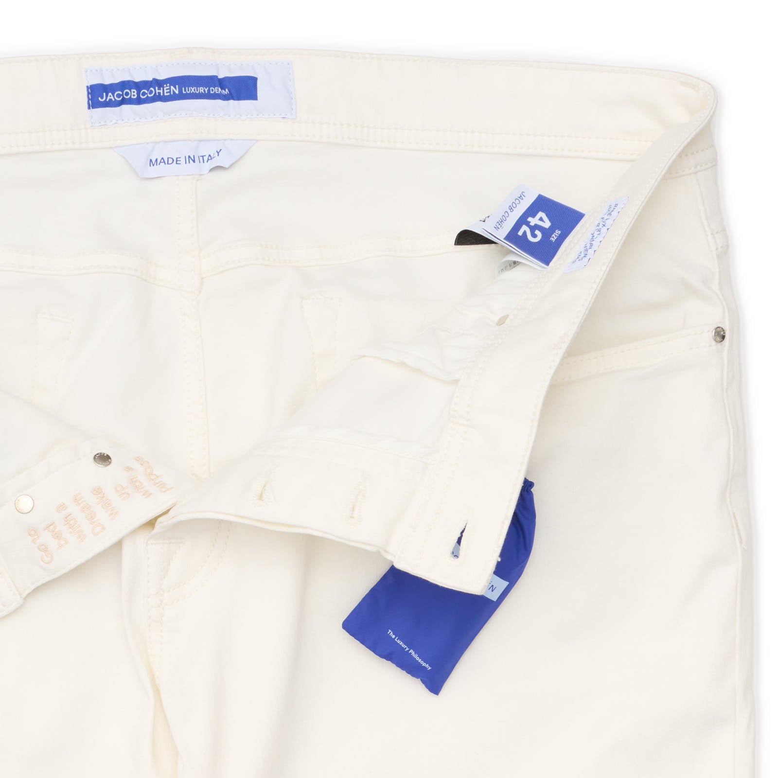 JACOB COHEN "BARD"Handmade White Luxury Denim Stretch Jeans Pants NEW 42