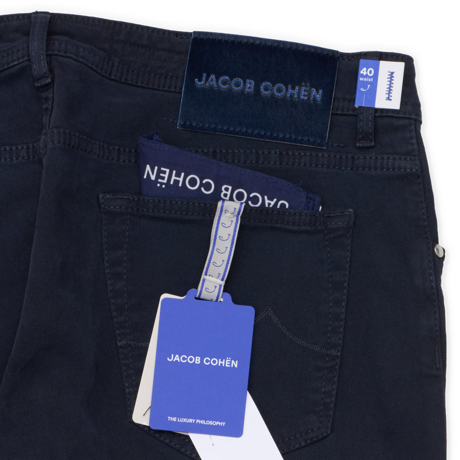 JACOB COHEN "NICK" Handmade Navy Blue Stretch Denim Jeans Pants NEW US 40