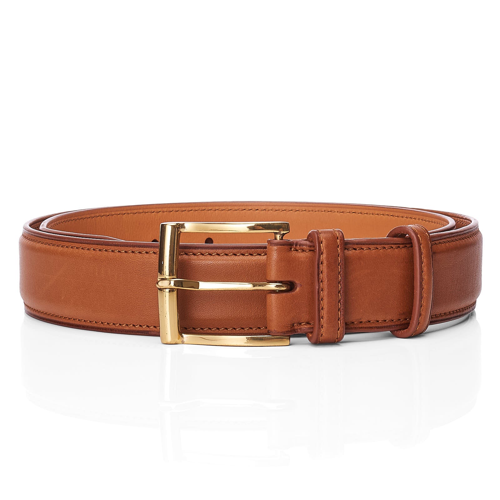 JOHN LOBB Paris Bespoke Handmade Cognac Calfskin Leather Belt 85cm 34