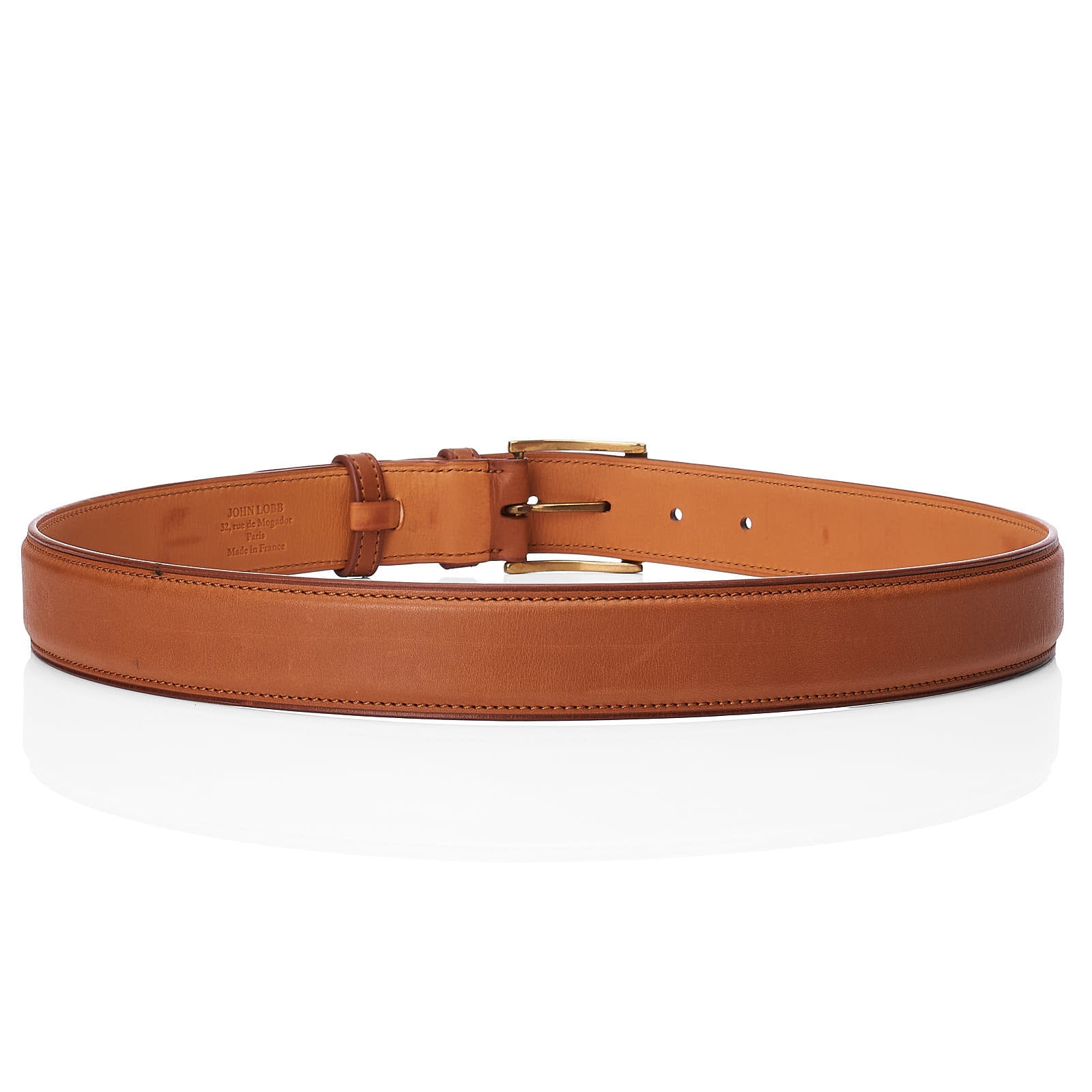 JOHN LOBB Paris Bespoke Handmade Cognac Calfskin Leather Belt 85cm 34