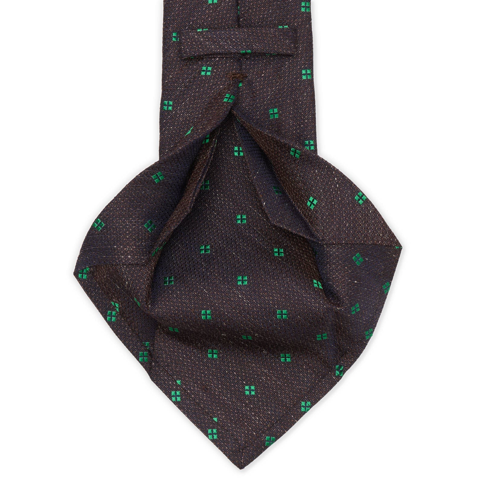 KITON Dark Blue-Green Medallion Seven Fold Silk Tie NEW