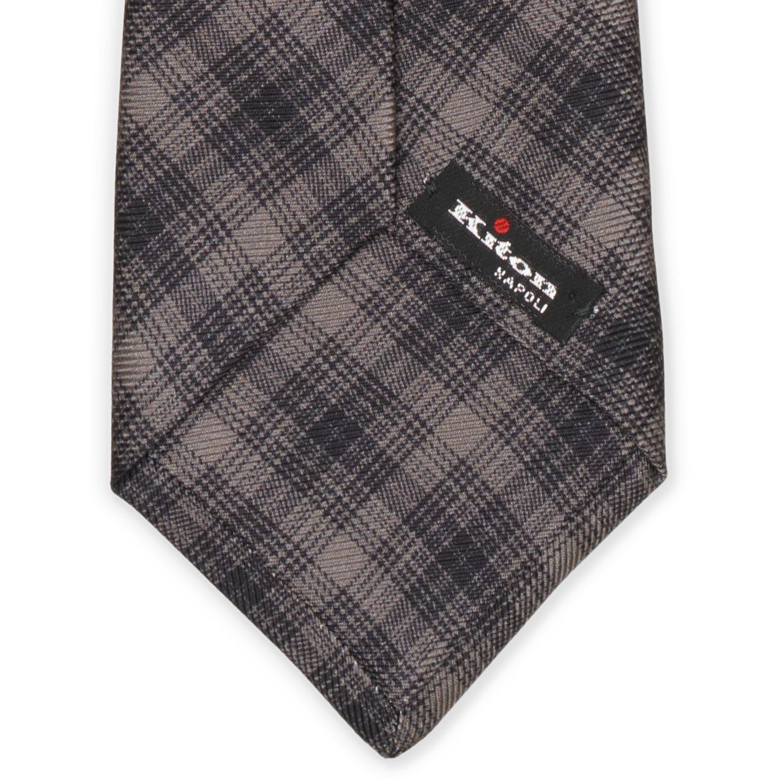 KITON Dark Gray Plaid Seven Fold Silk Tie NEW