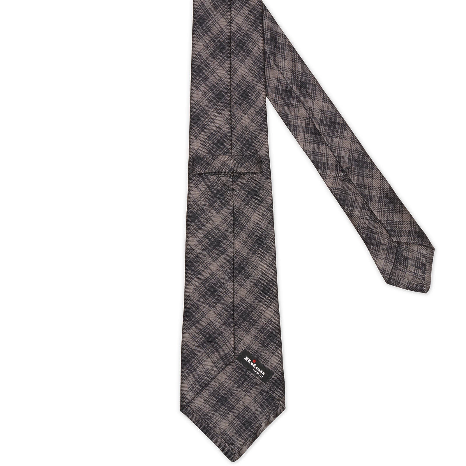 KITON Dark Gray Plaid Seven Fold Silk Tie NEW