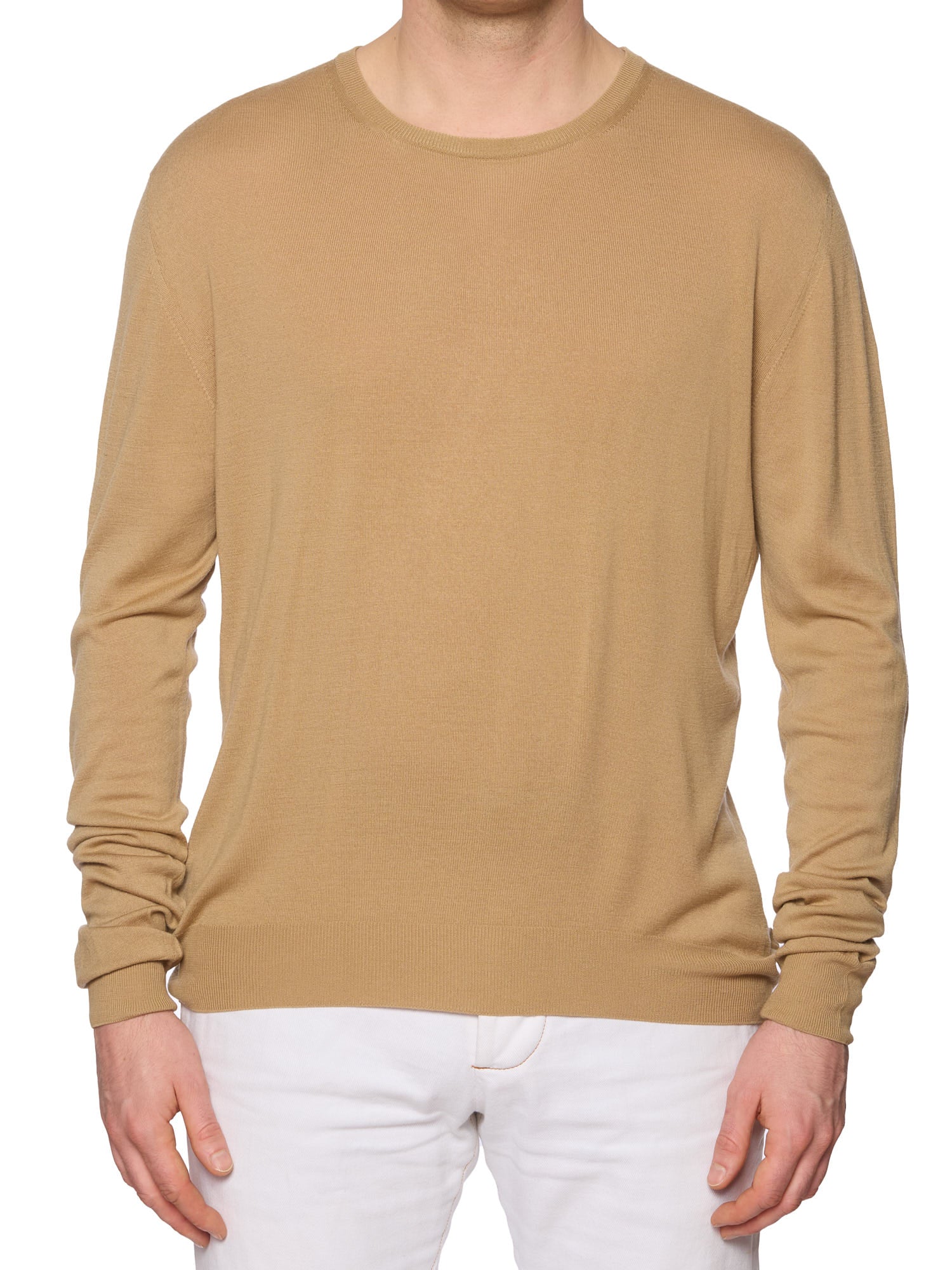 KITON Handmade Beige Wool Crewneck Sweater EU 50 US M