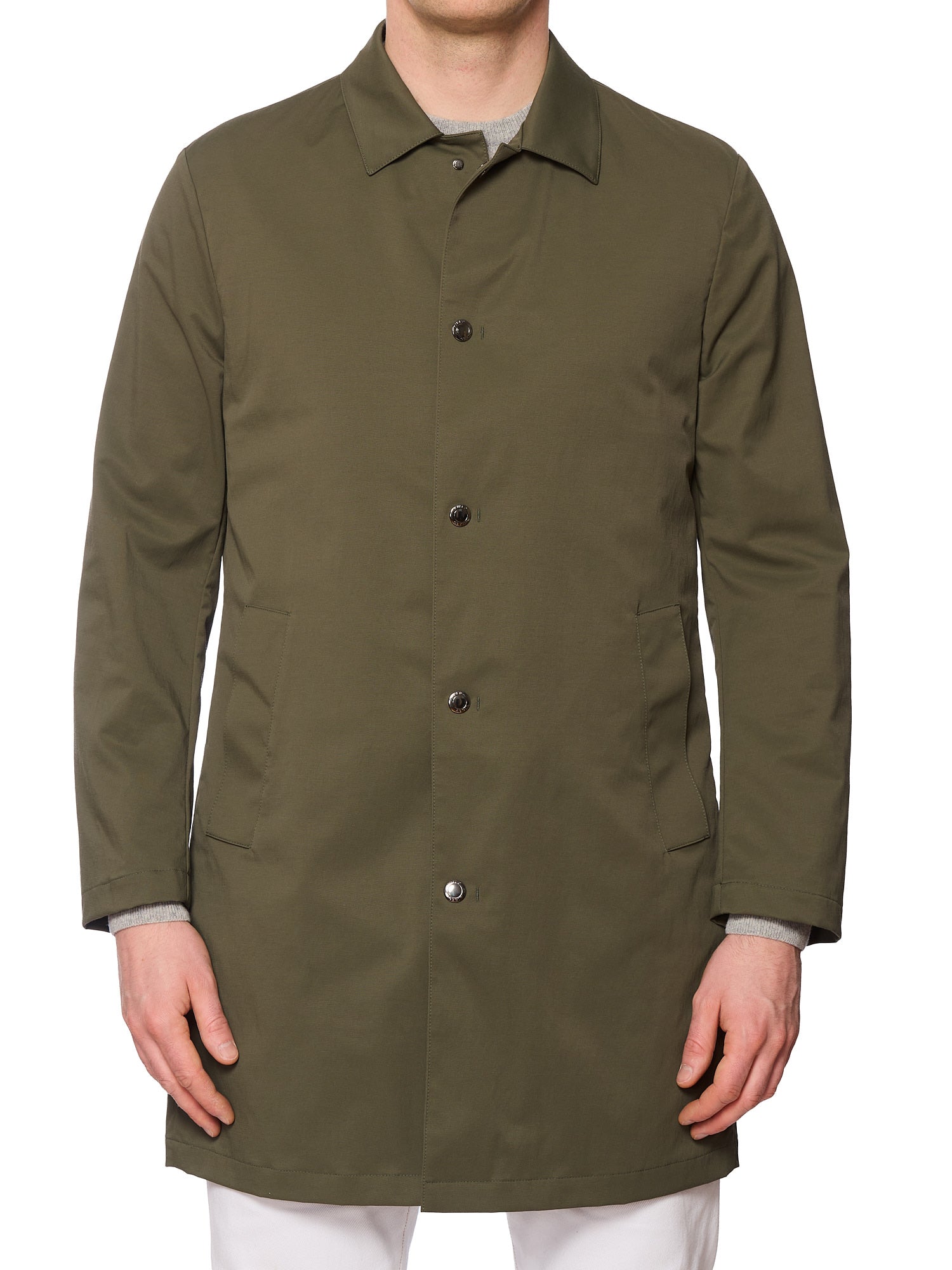 KITON KIRED Litek "Bob" Olive Poly-Cotton Rain Mac Coat EU 50 US M