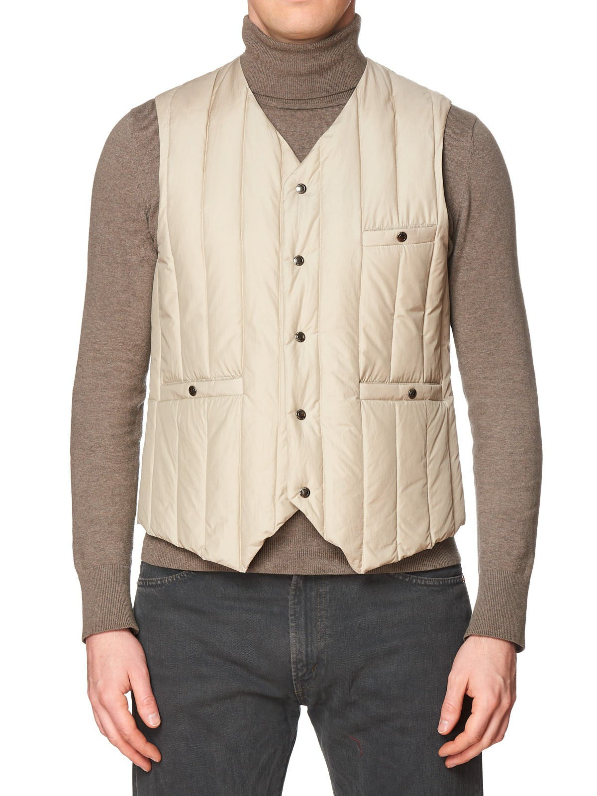 KITON KIRED Super Litek 60g "Cinghia" Tan Quilted Cotton Goose Down Vest 50 M KIRED