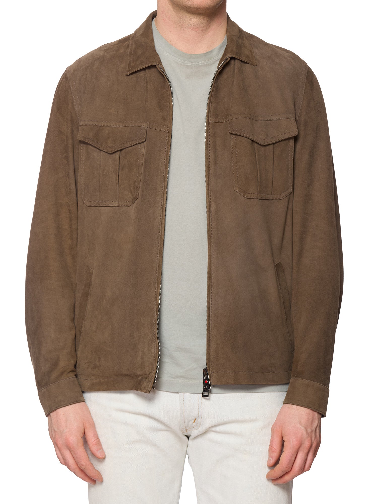 KITON KIRED Tailored Sportswear "Ivo" Brown Leather Unlined Trucker Blouson Jacket M