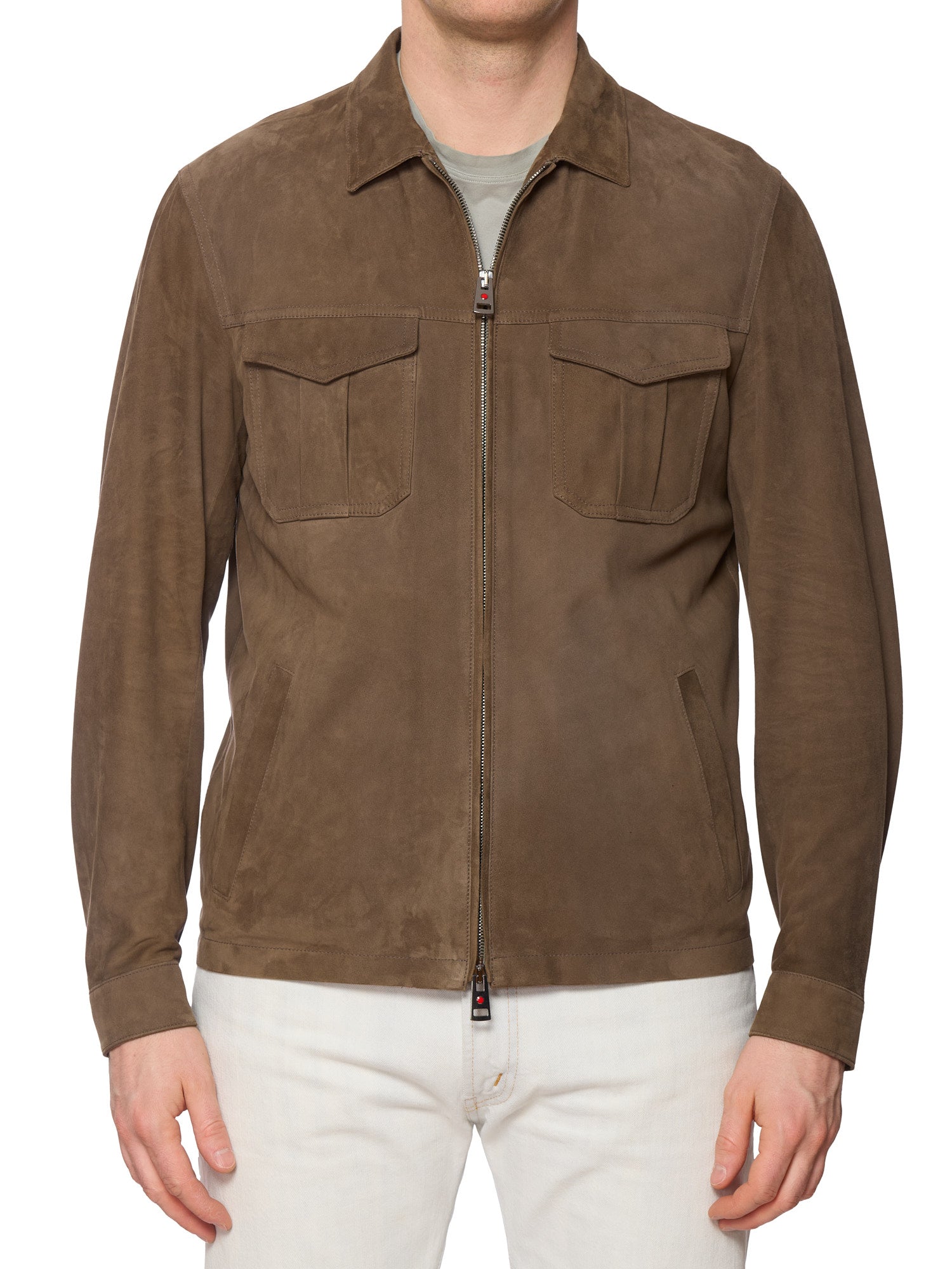 KITON KIRED Tailored Sportswear "Ivo" Brown Leather Unlined Trucker Blouson Jacket M