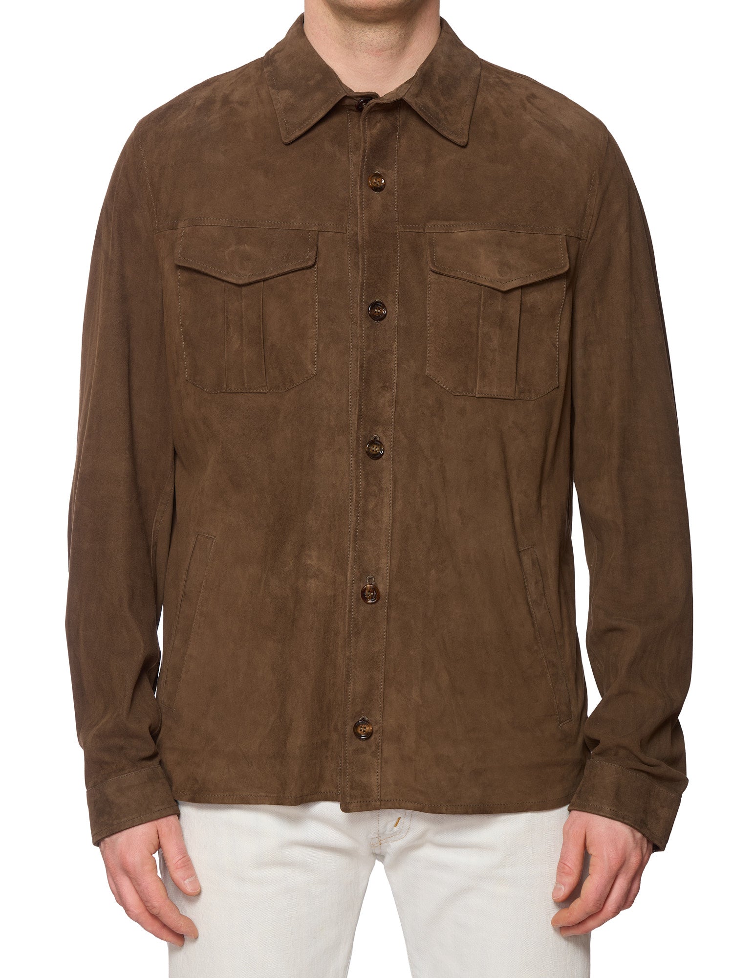 KITON KIRED "Parma" Brown Leather Unlined Lambskin Trucker Shirt Jacket