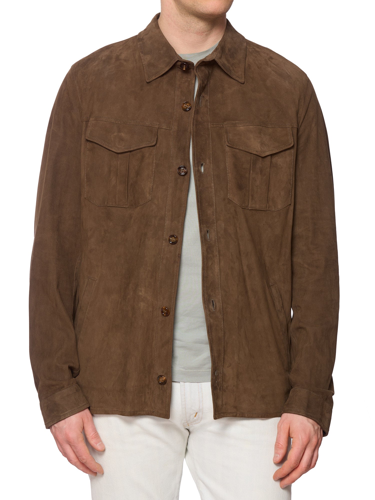 KITON KIRED "Parma" Brown Leather Unlined Lambskin Trucker Shirt Jacket