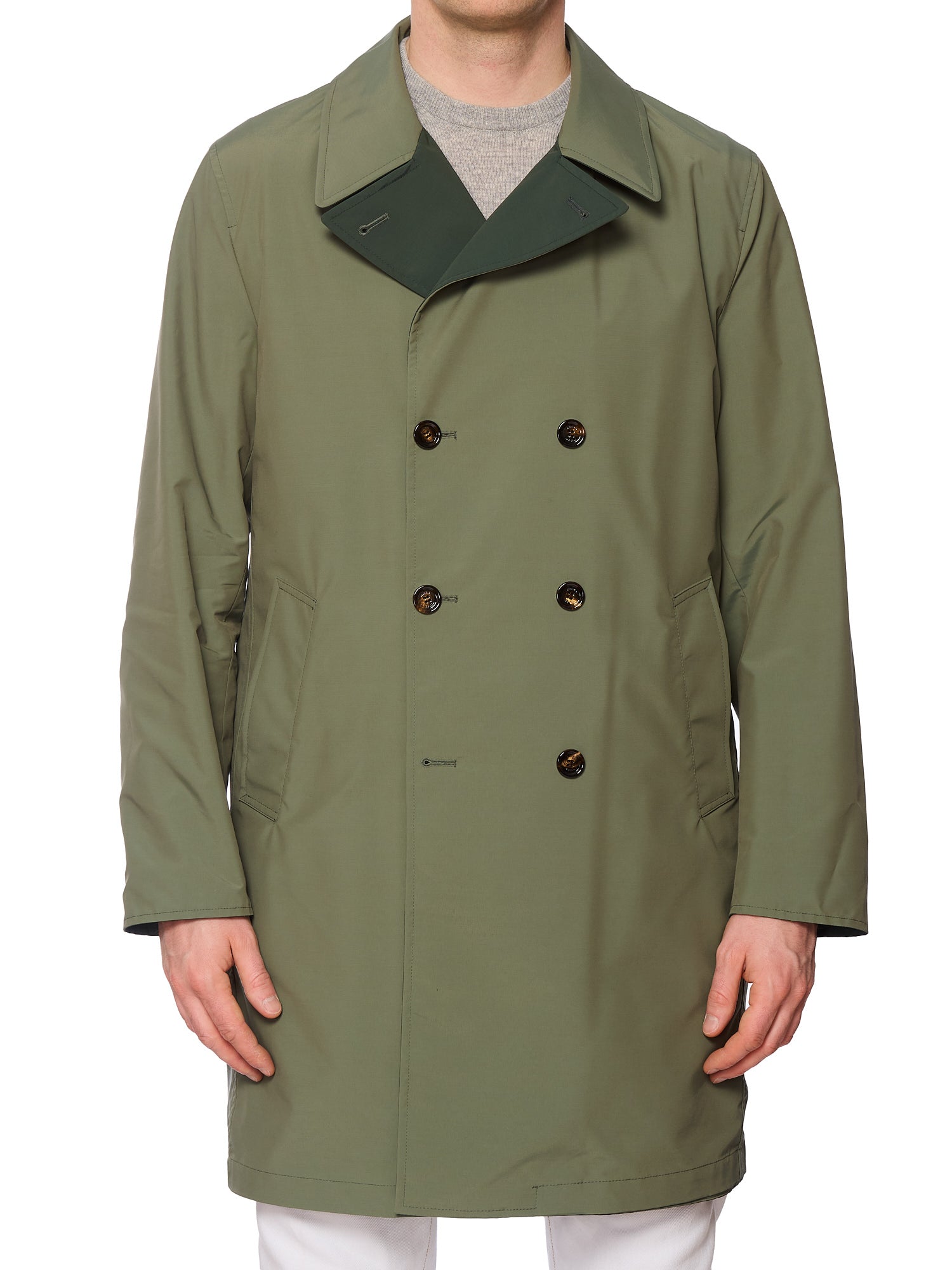 KITON KIRED "Beluga 2" Reversible Olive-Green Loro Piana DB Rain Coat EU 50 US M