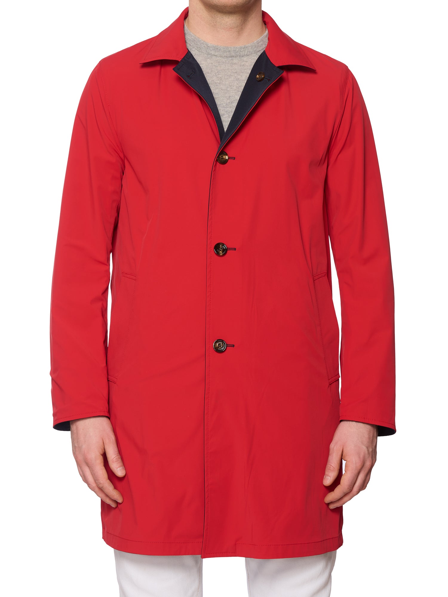 KITON KIRED "Ben" Reversible Navy-Red Polyamide Rain Coat Mac EU 50 US M