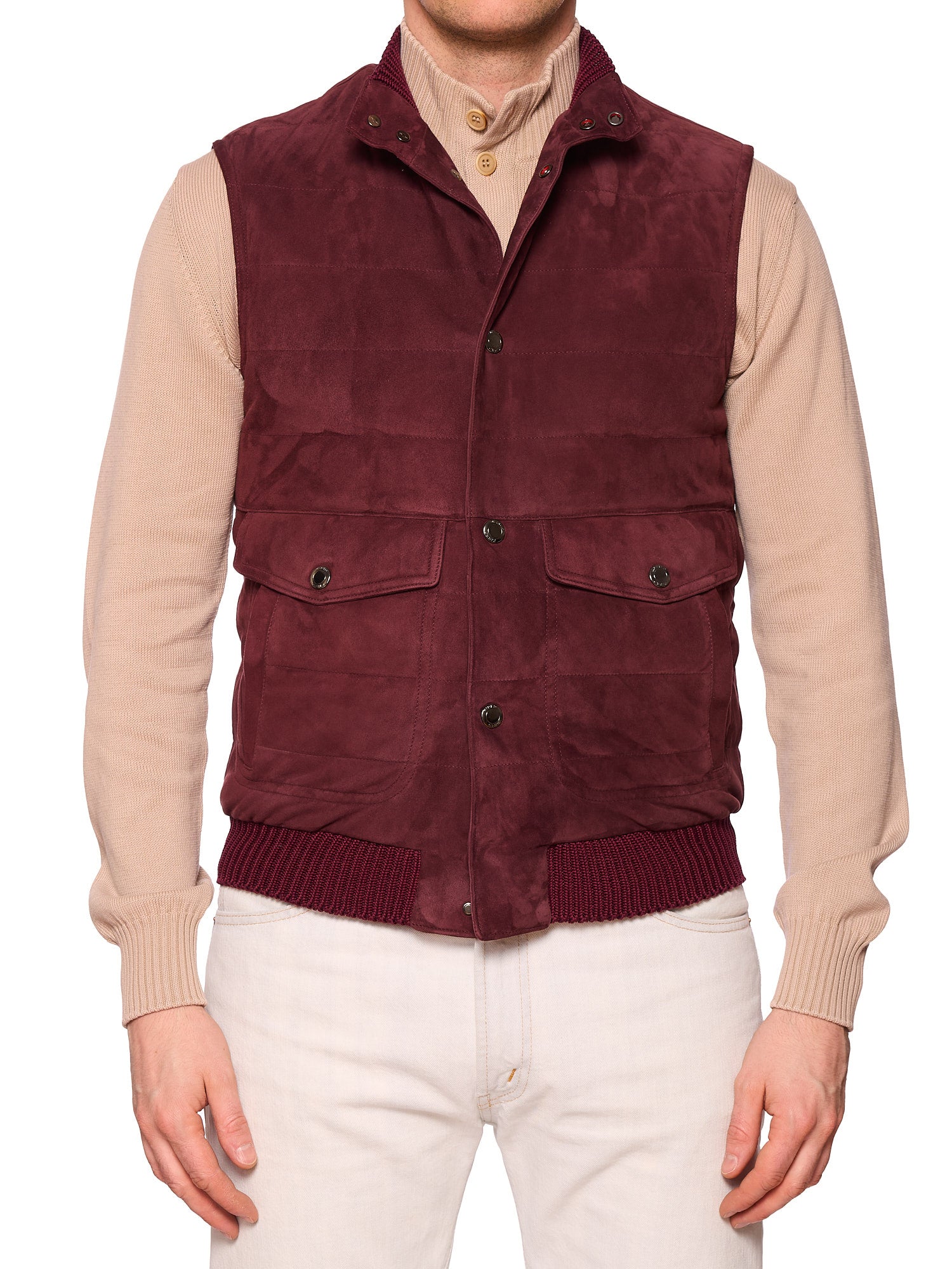 KITON KIRED "Gauro 2" Burgundy Lambskin Suede Leather Vest EU 50 NEW US M