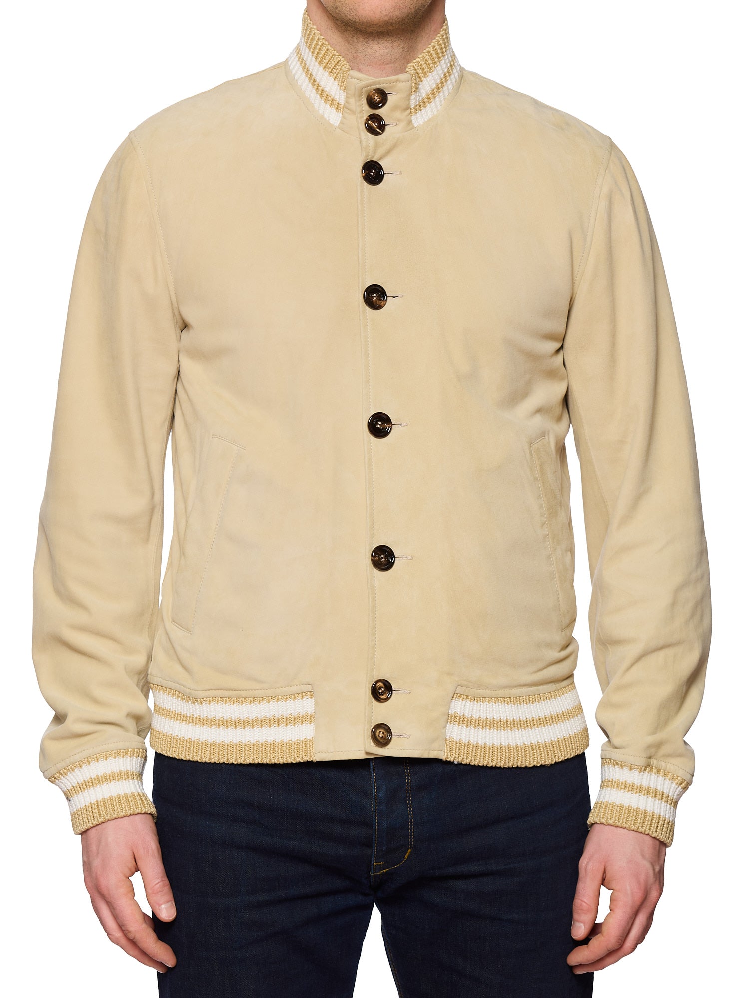 KITON KIRED "IgorP" Beige Suede Leather Varsity Jacket Blouson EU 50 NEW US M