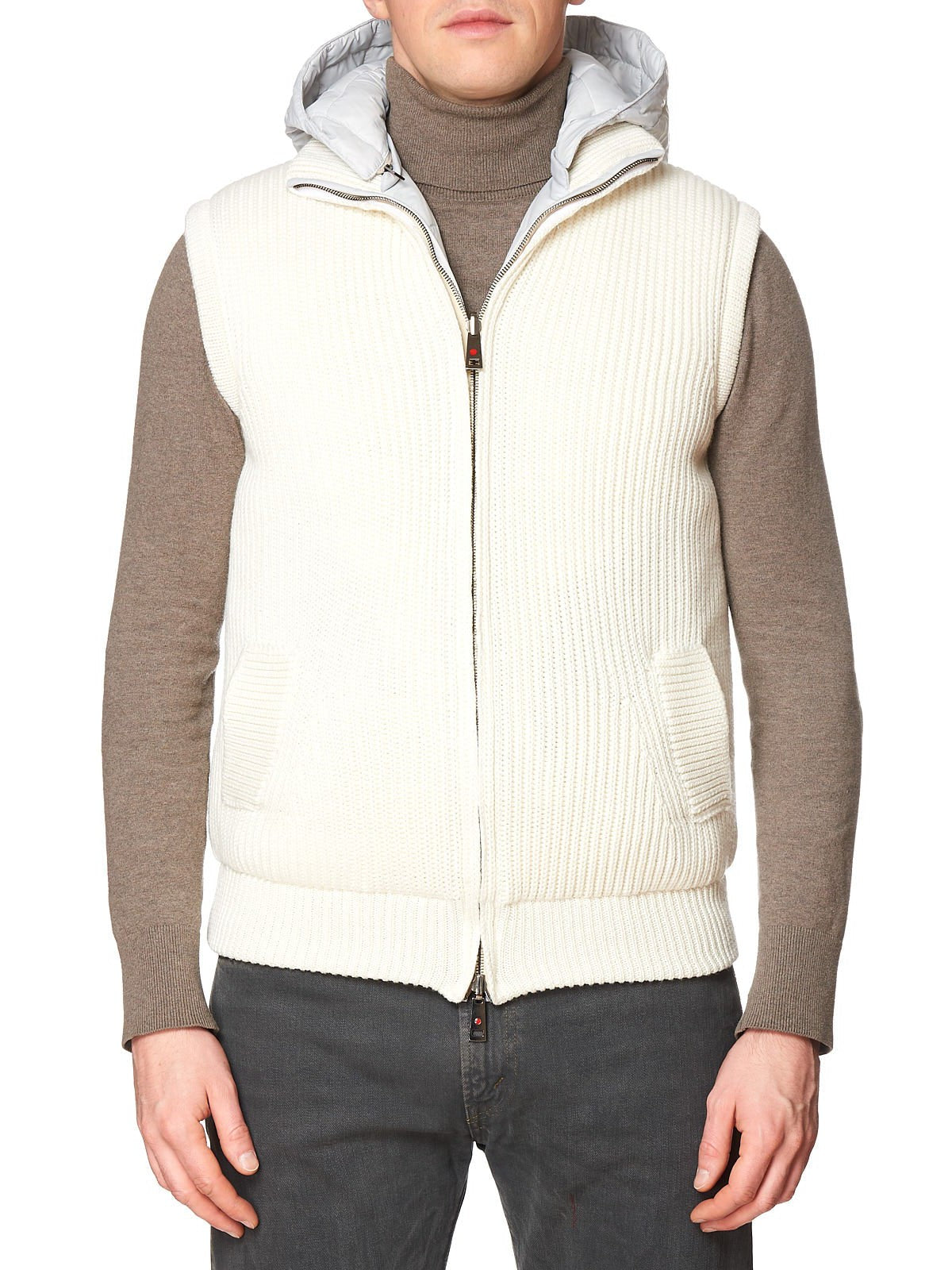 KITON KIRED "Tai" Gray-Beige Wool Knitted Goose Down Reversible Puffer Vest 50 M KIRED